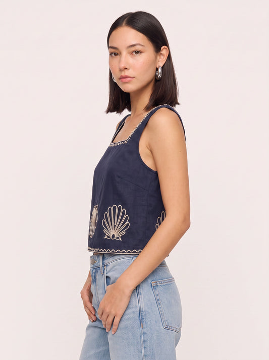 Conchelle Embroidered Square-Neck Crop Top – Women Summer Sleeveless Tank Shell Embroidered Top