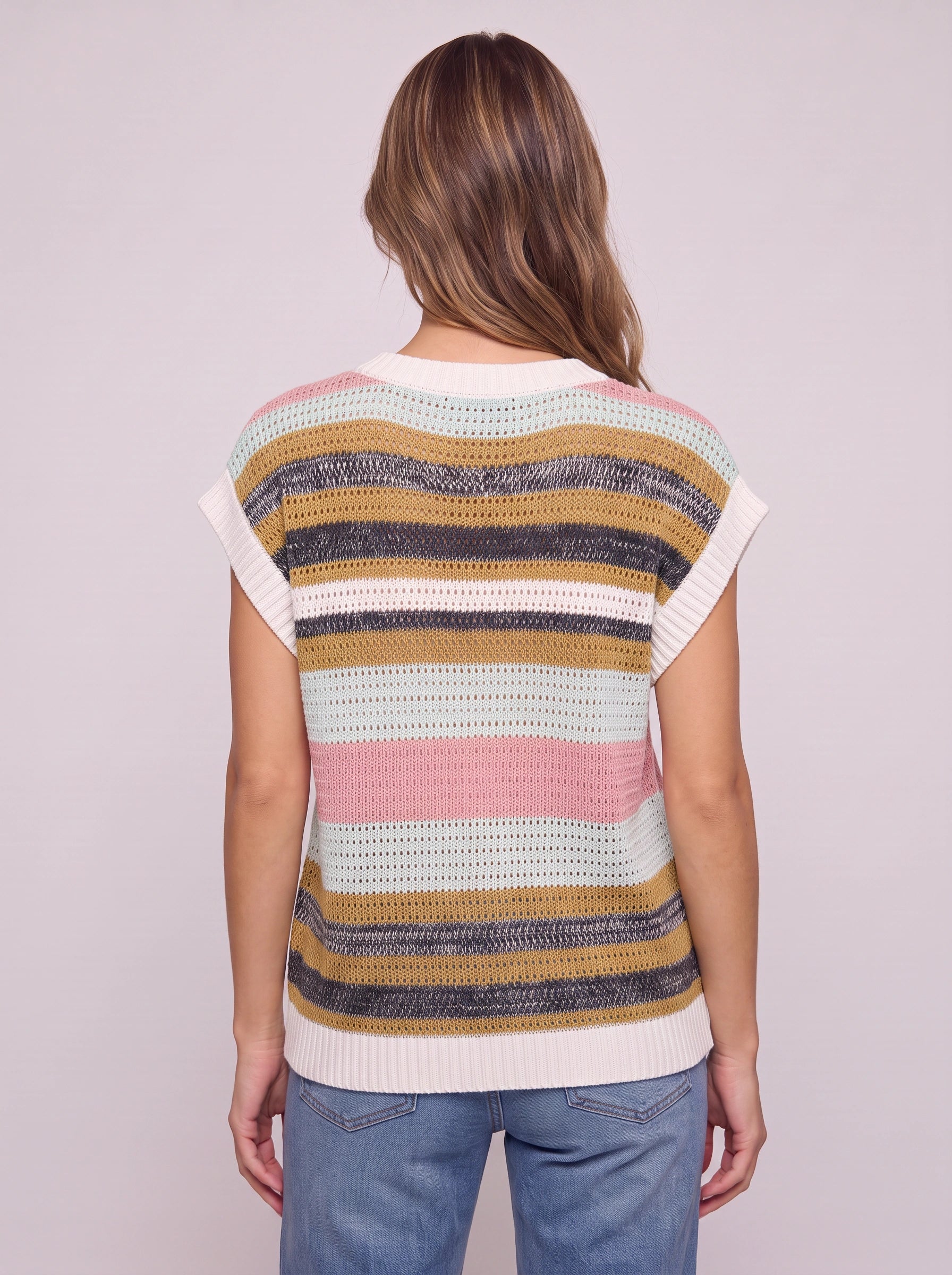 Rigana Striped Knit Sweater Vest – Women Sleeveless Crochet Summer Beach Vacation Casual Boho Top