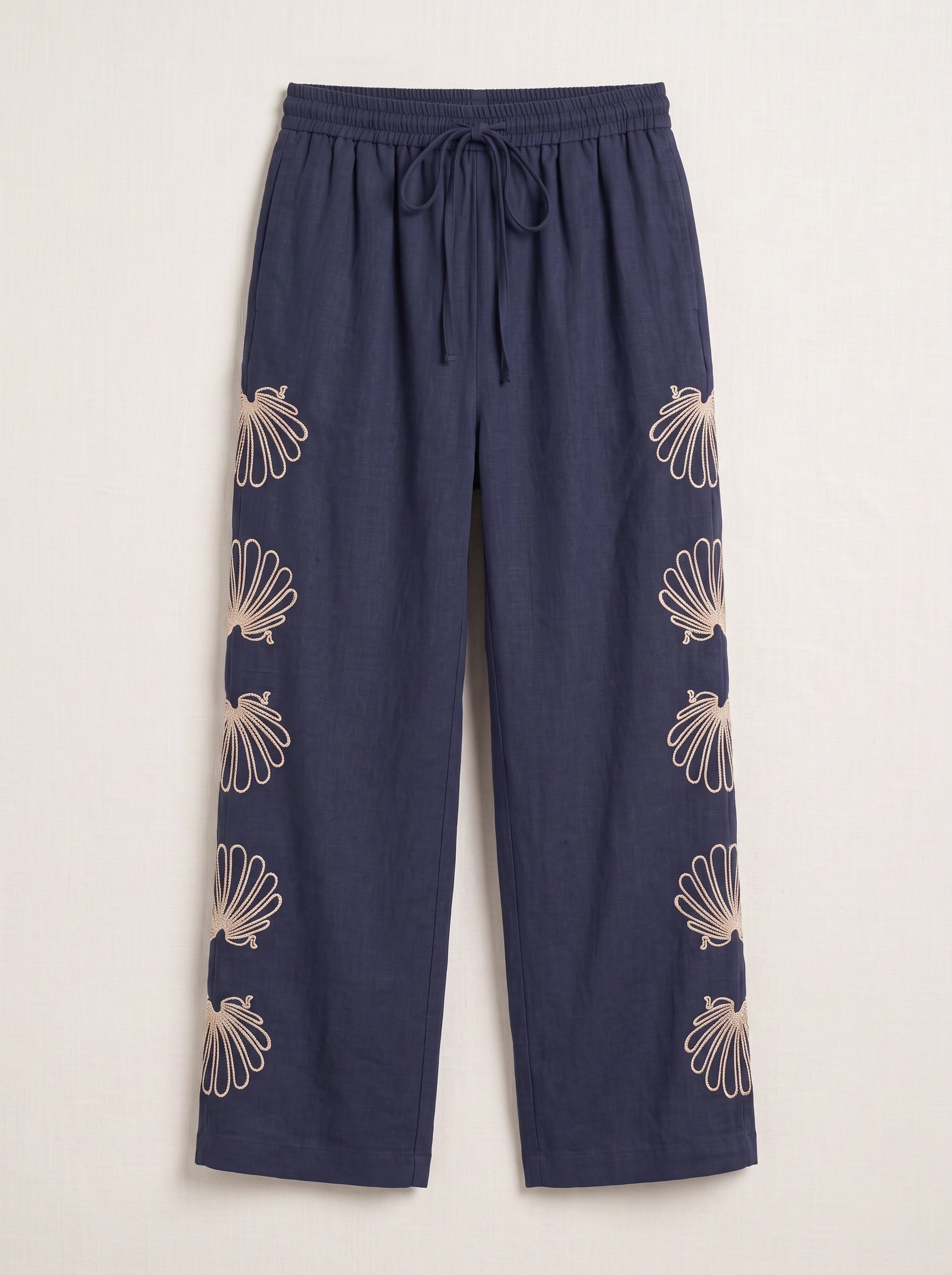 Palmalux Embroidered Wide-Leg Drawstring Pants – Women Linen Drawstring Wide Leg Pants Trousers Casual