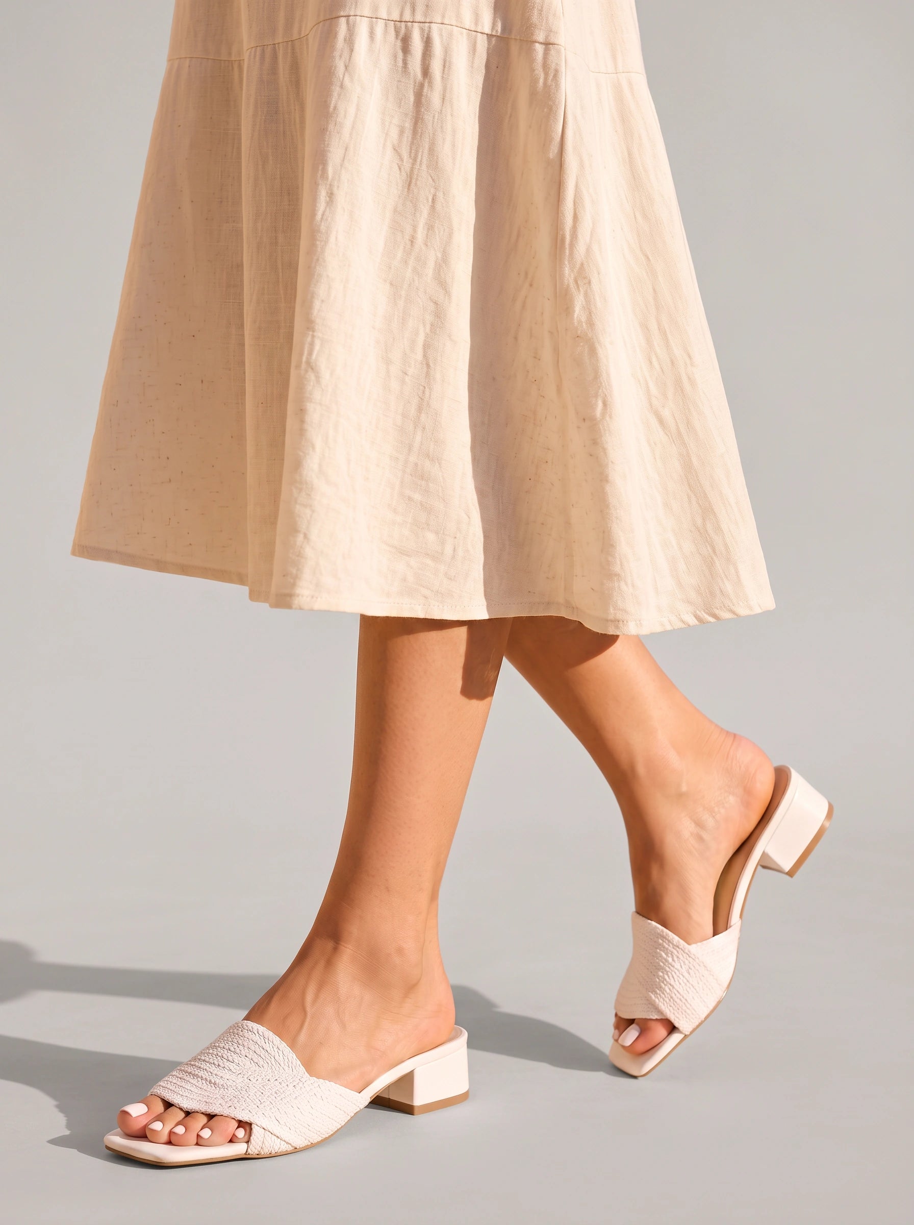 Ciabra Textured Block Heel Slide Sandal – Women Open Toe Mule Summer Casual Dress Low Heel Sandal