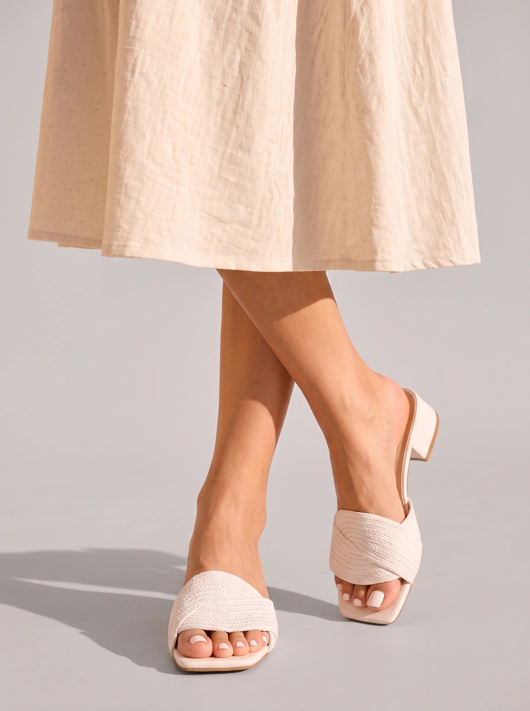 Ciabra Textured Block Heel Slide Sandal – Women Open Toe Mule Summer Casual Dress Low Heel Sandal