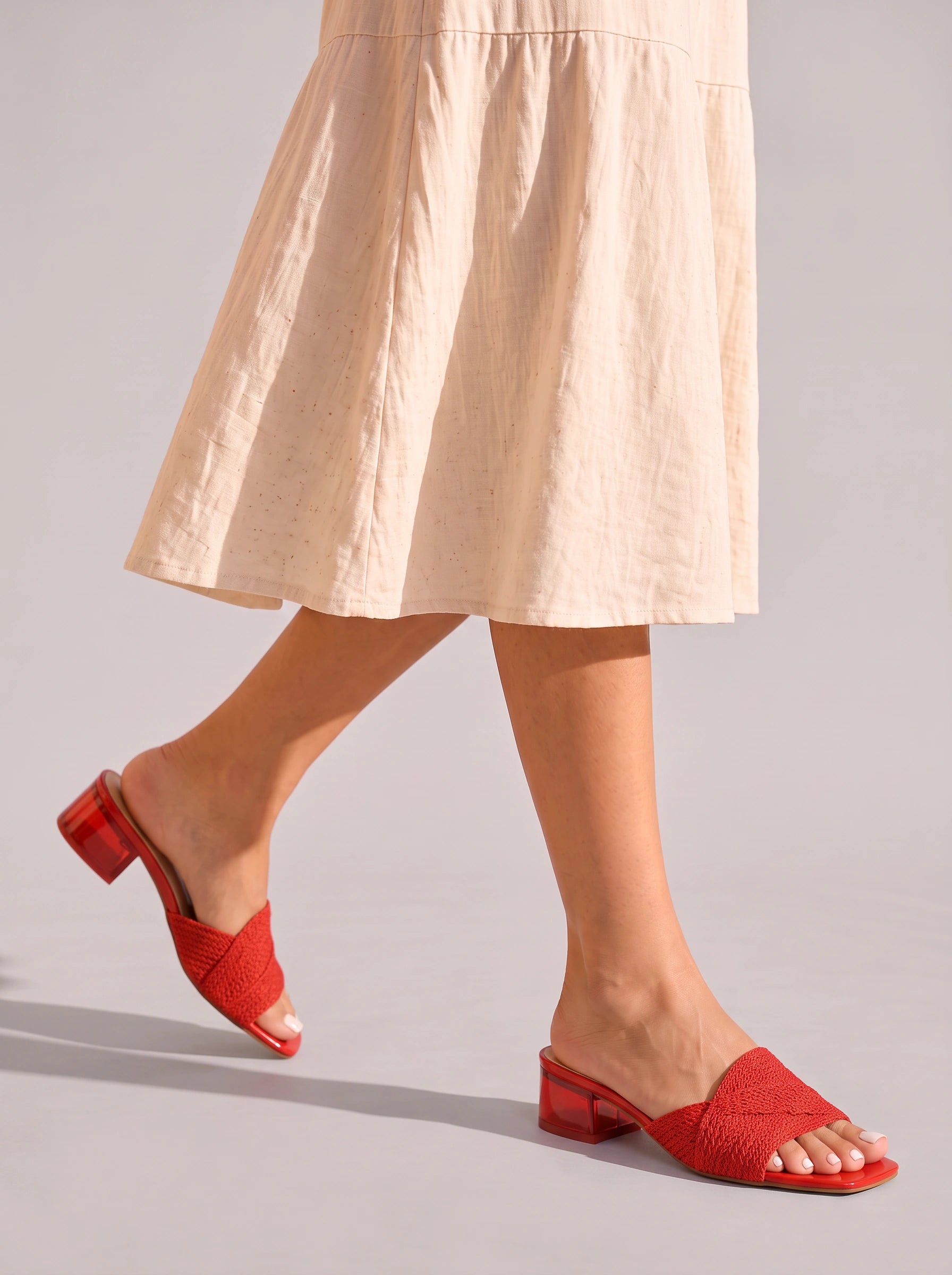 Ciabra Textured Block Heel Slide Sandal – Women Open Toe Mule Summer Casual Dress Low Heel Sandal