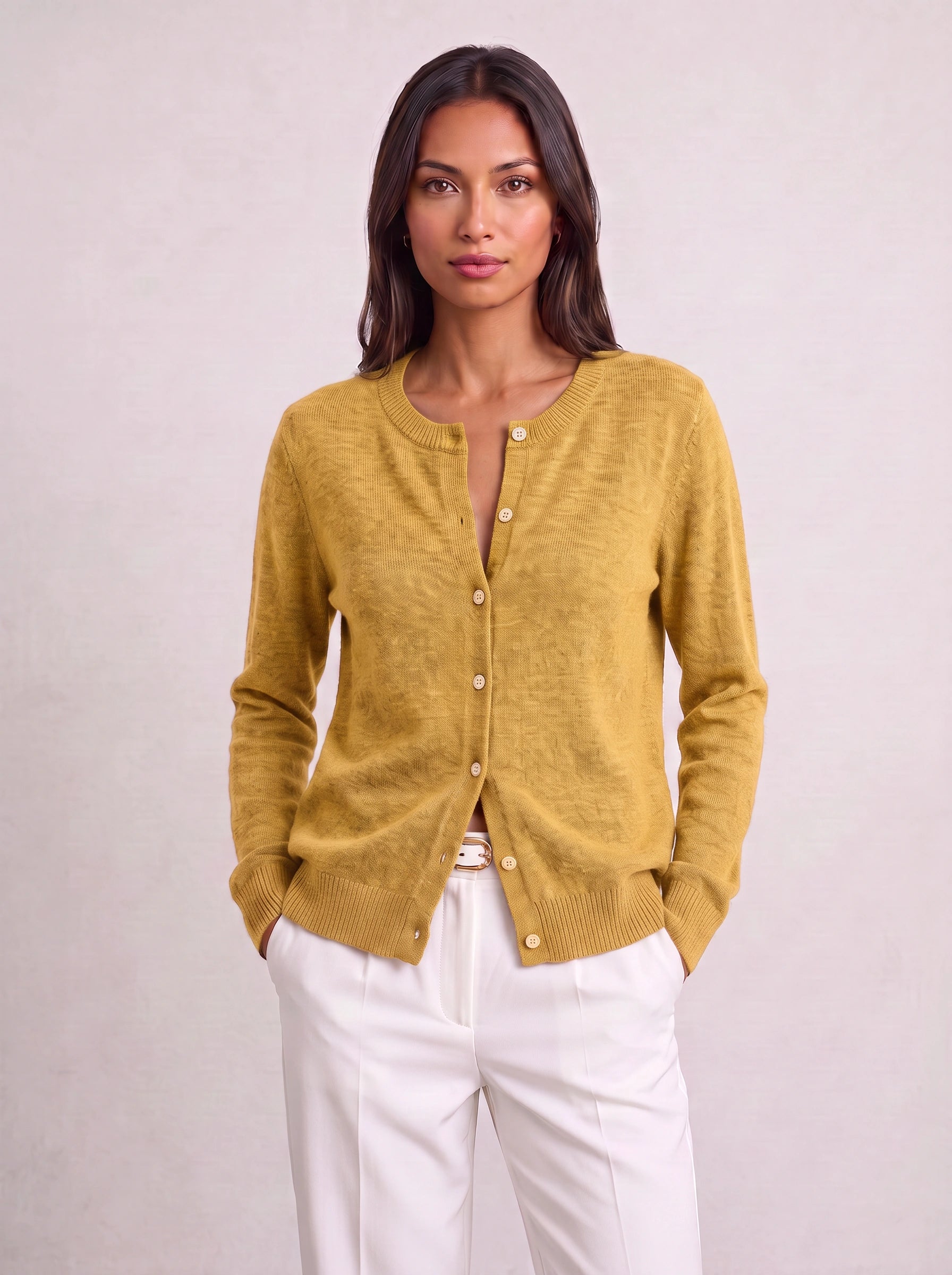 Grisnova Button-Front Ribbed Cardigan – Women Knit Sweater Crew Neck Office Casual Everyday Classic Cardigan