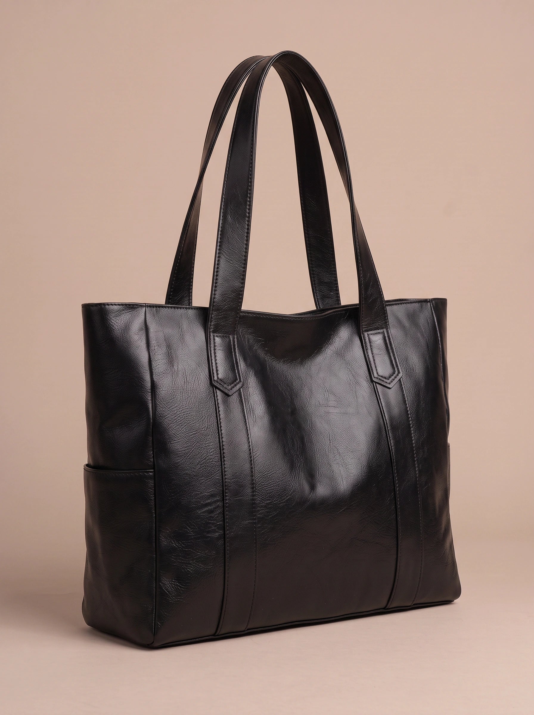 Wrenford Side Pocket Tote – Leather Tote Bag Women Work Handbag Everyday Structured Shoulder Tote