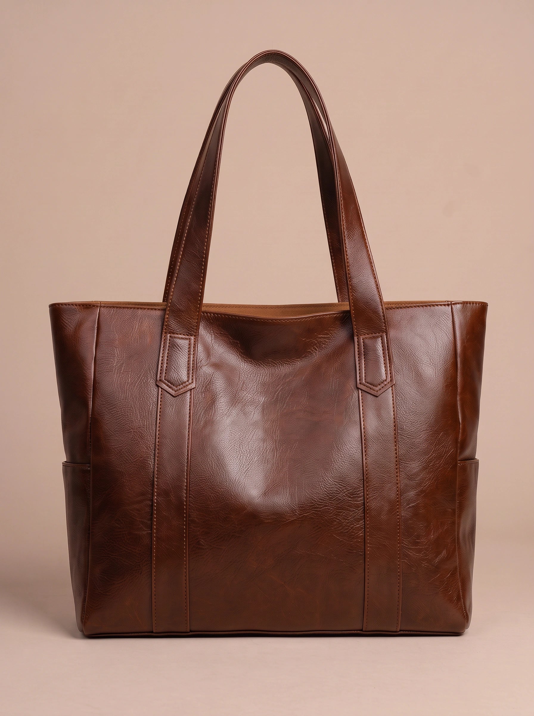 Wrenford Side Pocket Tote – Leather Tote Bag Women Work Handbag Everyday Structured Shoulder Tote
