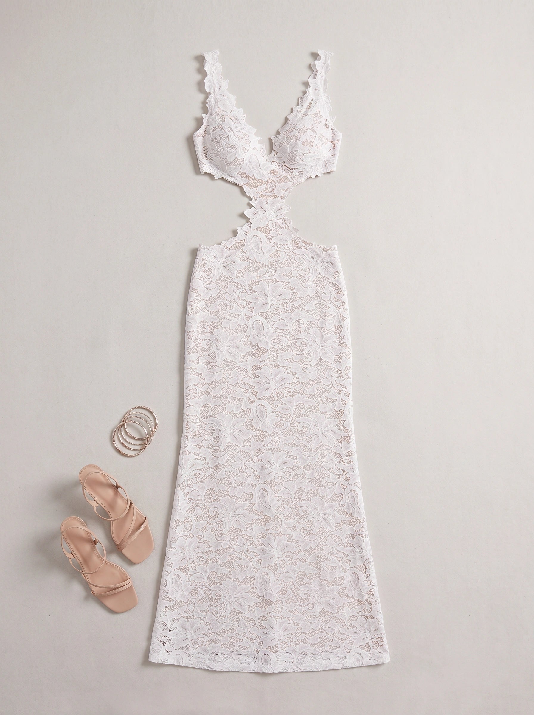 Mercine Cutout Lace Maxi Dress – Plunge Neck Women Formal Cocktail Wedding Guest Summer Maxi Dress