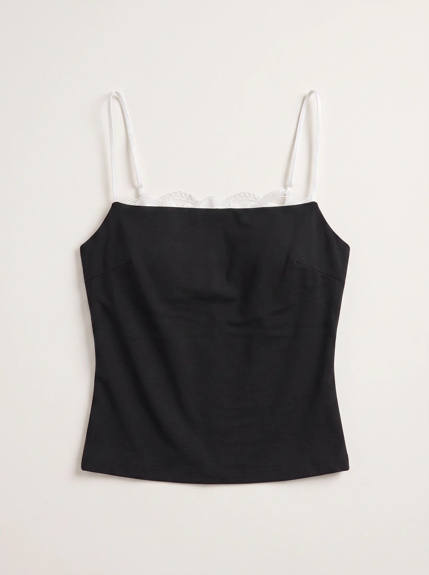 Contrelux Lace-Trim Camisole Top – Women Satin Finish Cami Black White Summer Layering Sleeveless Top
