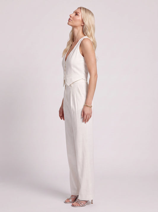 Brione Button Vest Wide-Leg Trouser Set – Sleeveless Buttoned Tank Top Women Casual Summer Formal Two Piece Co-Ord Set