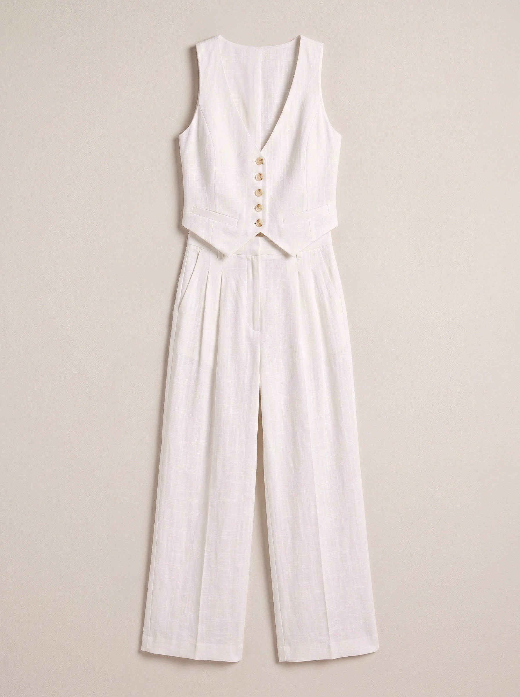 Brione Button Vest Wide-Leg Trouser Set – Sleeveless Buttoned Tank Top Women Casual Summer Formal Two Piece Co-Ord Set