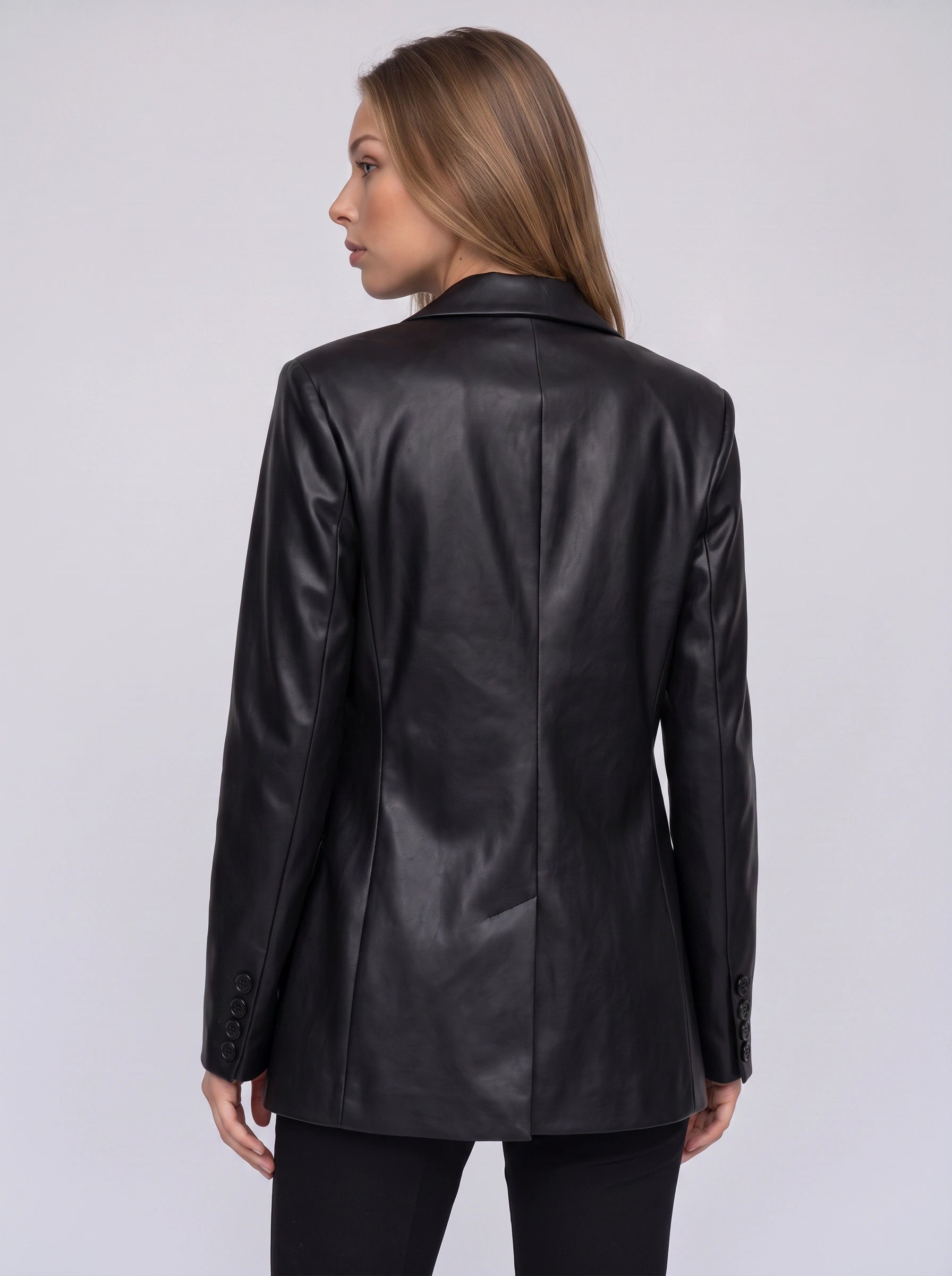 Nexon Leather Longline Blazer – Women Tailored Office Casual Smart Evening Button Front Blazer