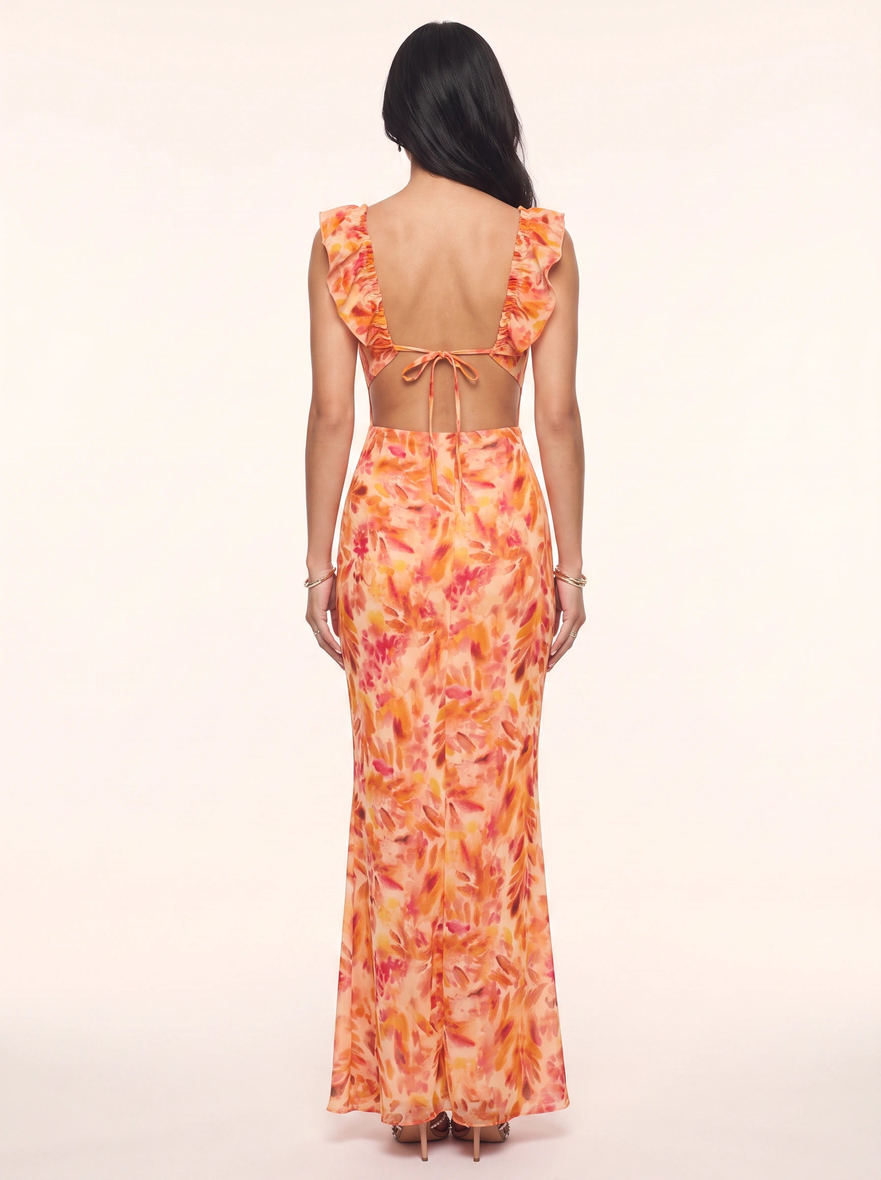 Fiori Ruffle Plunge Maxi Dress – Floral Maxi Dress Women Summer Wedding Guest Formal Evening Ruffle Maxi Dress