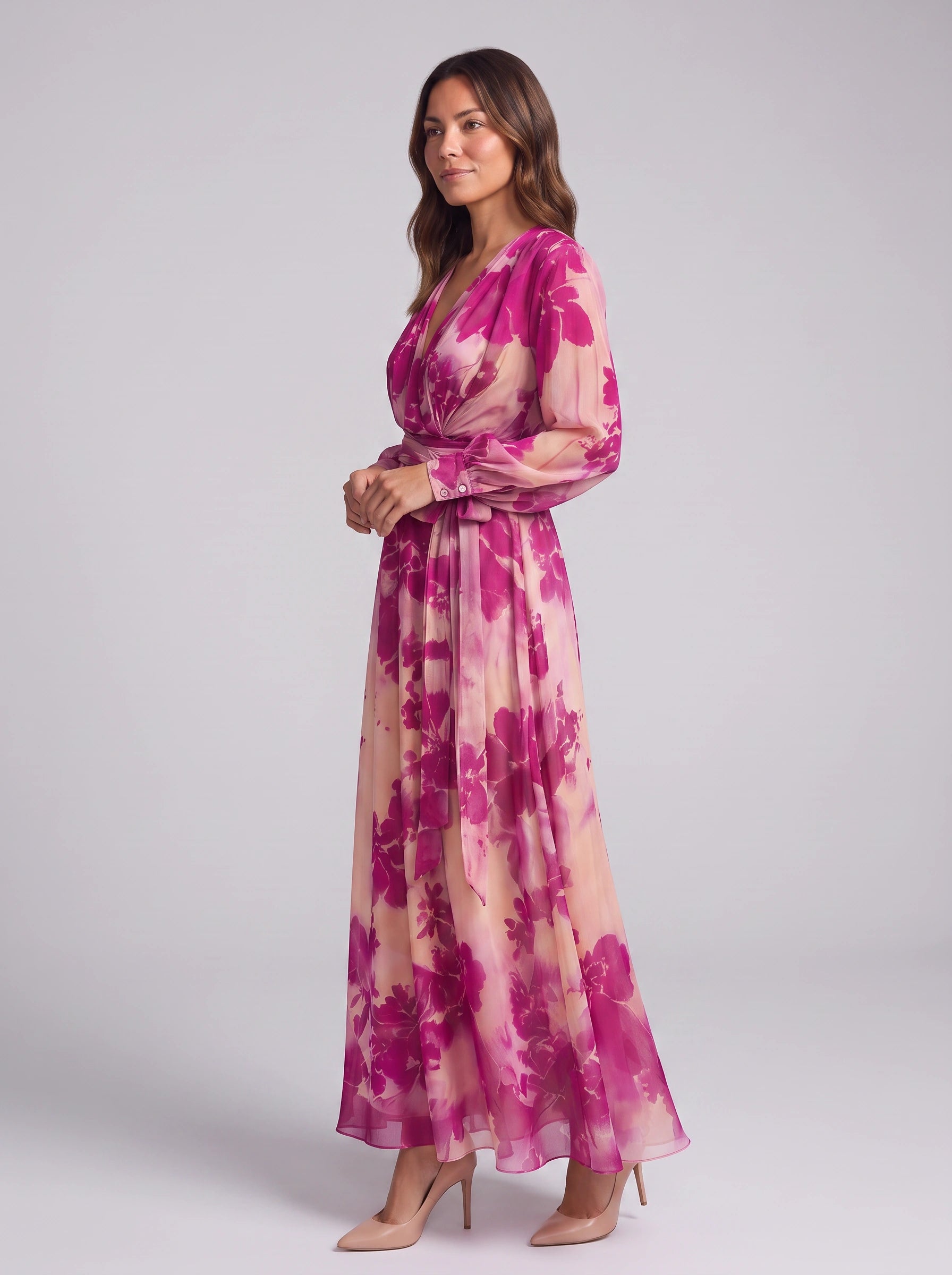 Florave Floral Wrap Maxi Dress – Long Sleeve Plunge Neck Women Formal Wedding Guest Summer Evening Maxi Dress
