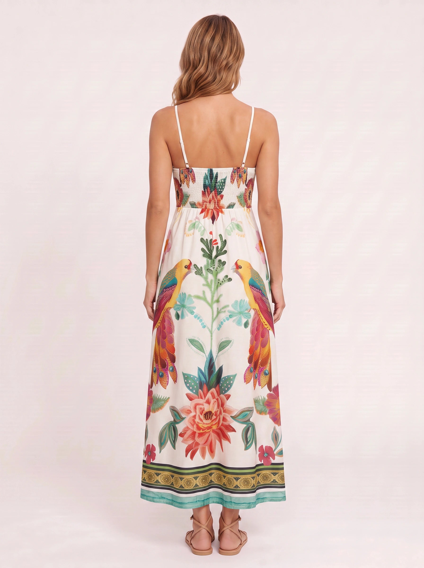Papaia Tropical Print Maxi Dress – Floral Sundress Women Summer Vacation Resort Boho Maxi Dress