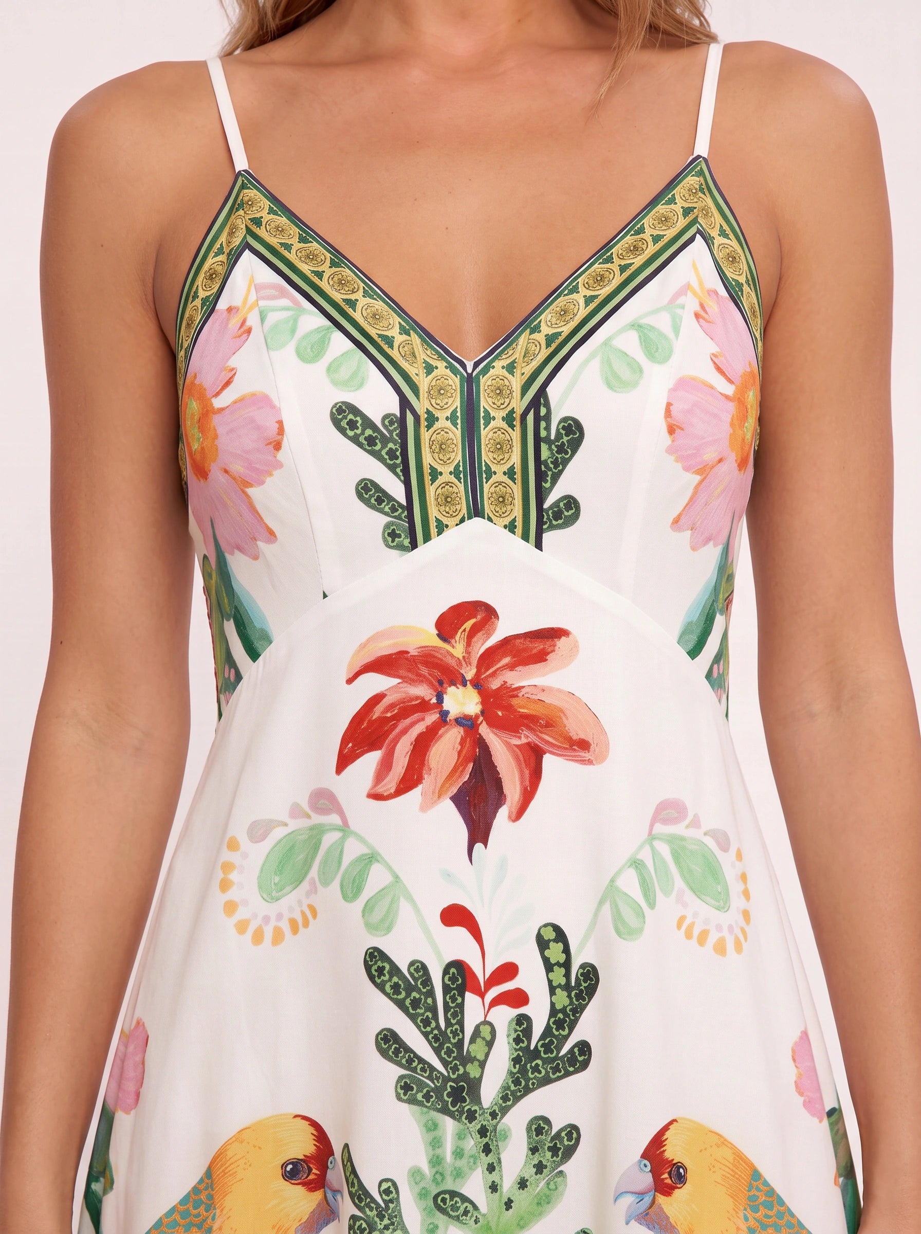 Papaia Tropical Print Maxi Dress – Floral Sundress Women Summer Vacation Resort Boho Maxi Dress