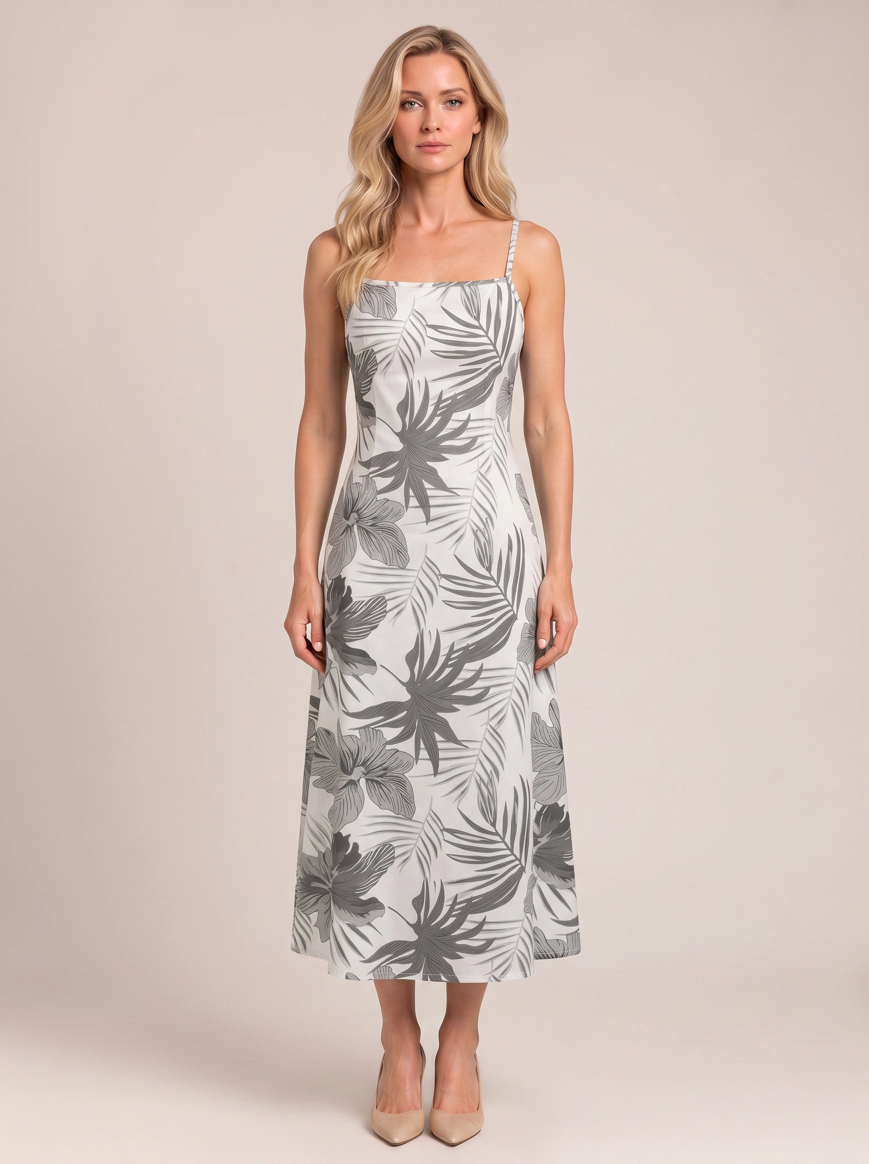 Palmeva Tropical Print Midi Dress – Summer Sundress Women Vacation Beach Resort Strappy Midi Dress