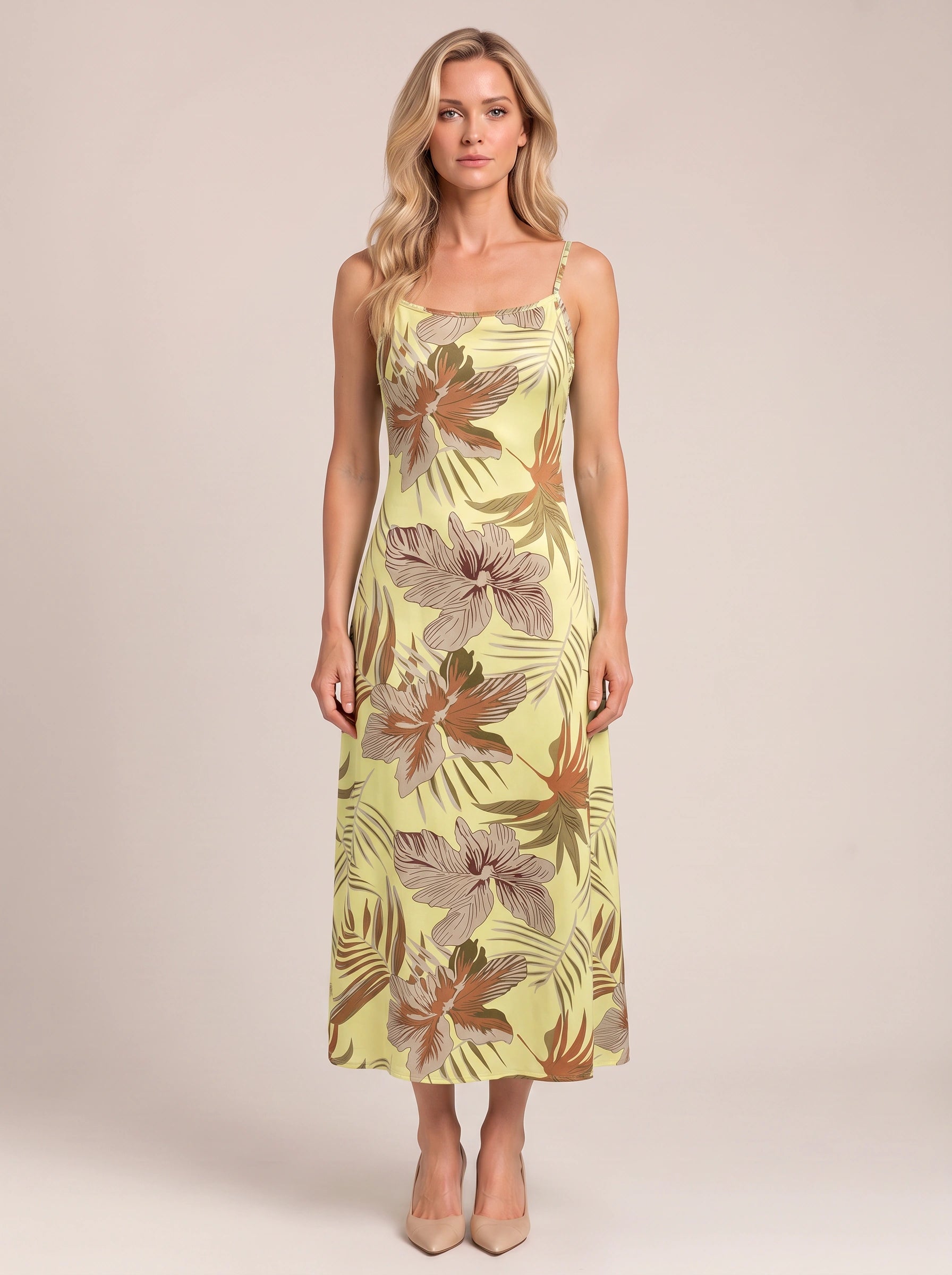 Palmeva Tropical Print Midi Dress – Summer Sundress Women Vacation Beach Resort Strappy Midi Dress