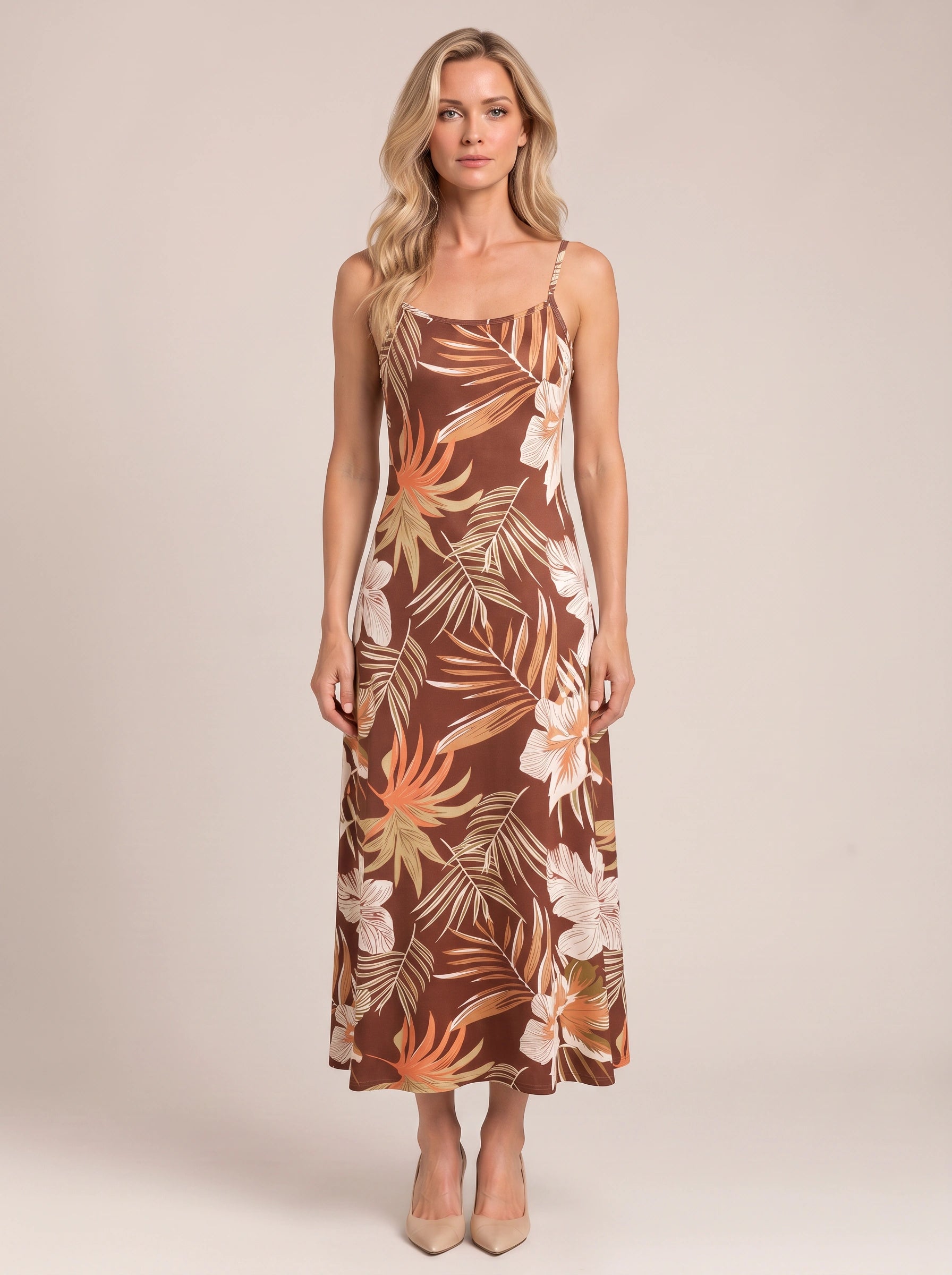 Palmeva Tropical Print Midi Dress – Summer Sundress Women Vacation Beach Resort Strappy Midi Dress