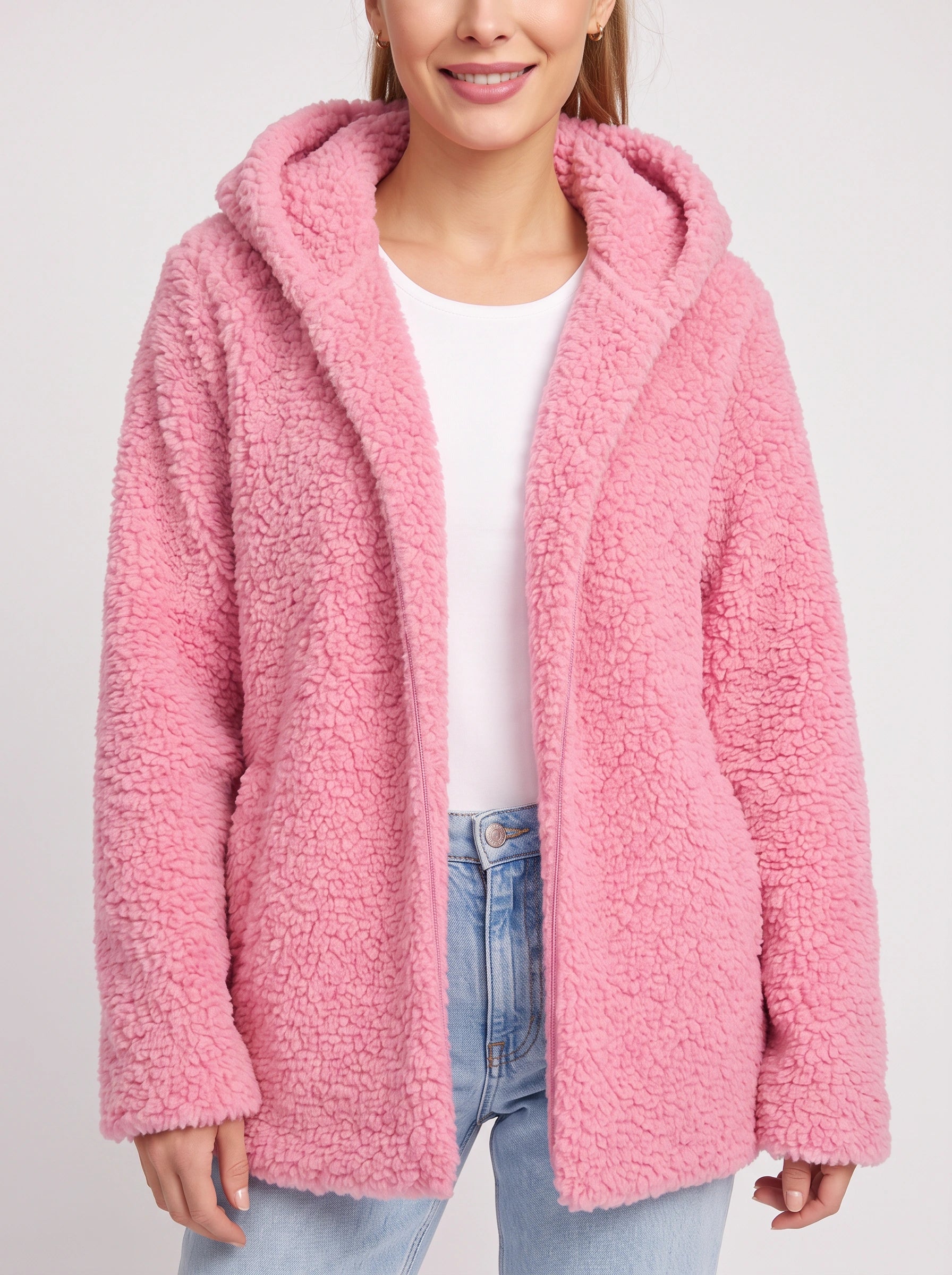 Nubelo Hooded Teddy Fleece Jacket – Oversized Cardigan Women Winter Cozy Sherpa Fleece Open Front Longline Cardigan