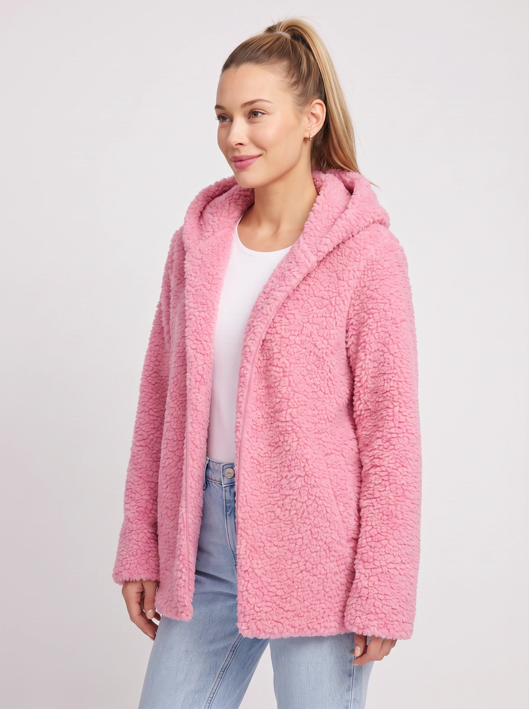Nubelo Hooded Teddy Fleece Jacket – Oversized Cardigan Women Winter Cozy Sherpa Fleece Open Front Longline Cardigan