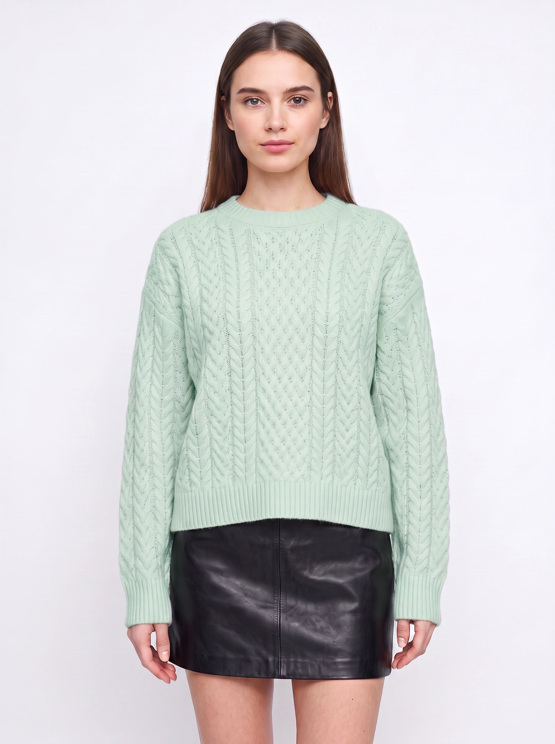 Tresslyn Cable Knit Crew Neck Sweater – Cable Knit Sweater Women Oversized Chunky Pullover Casual