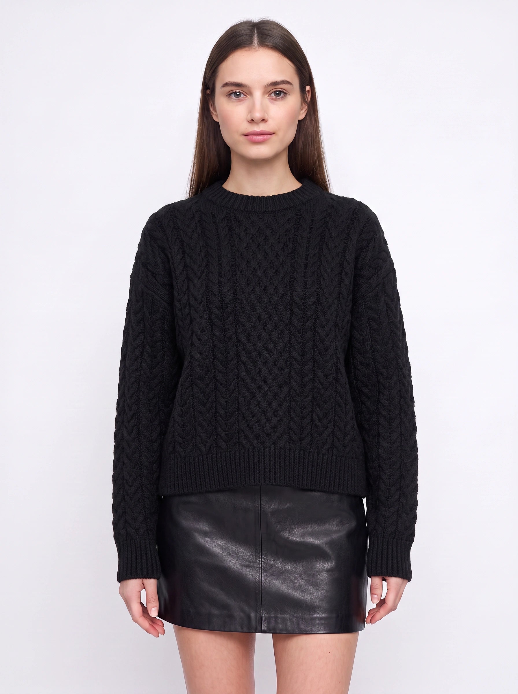 Tresslyn Cable Knit Crew Neck Sweater – Cable Knit Sweater Women Oversized Chunky Pullover Casual