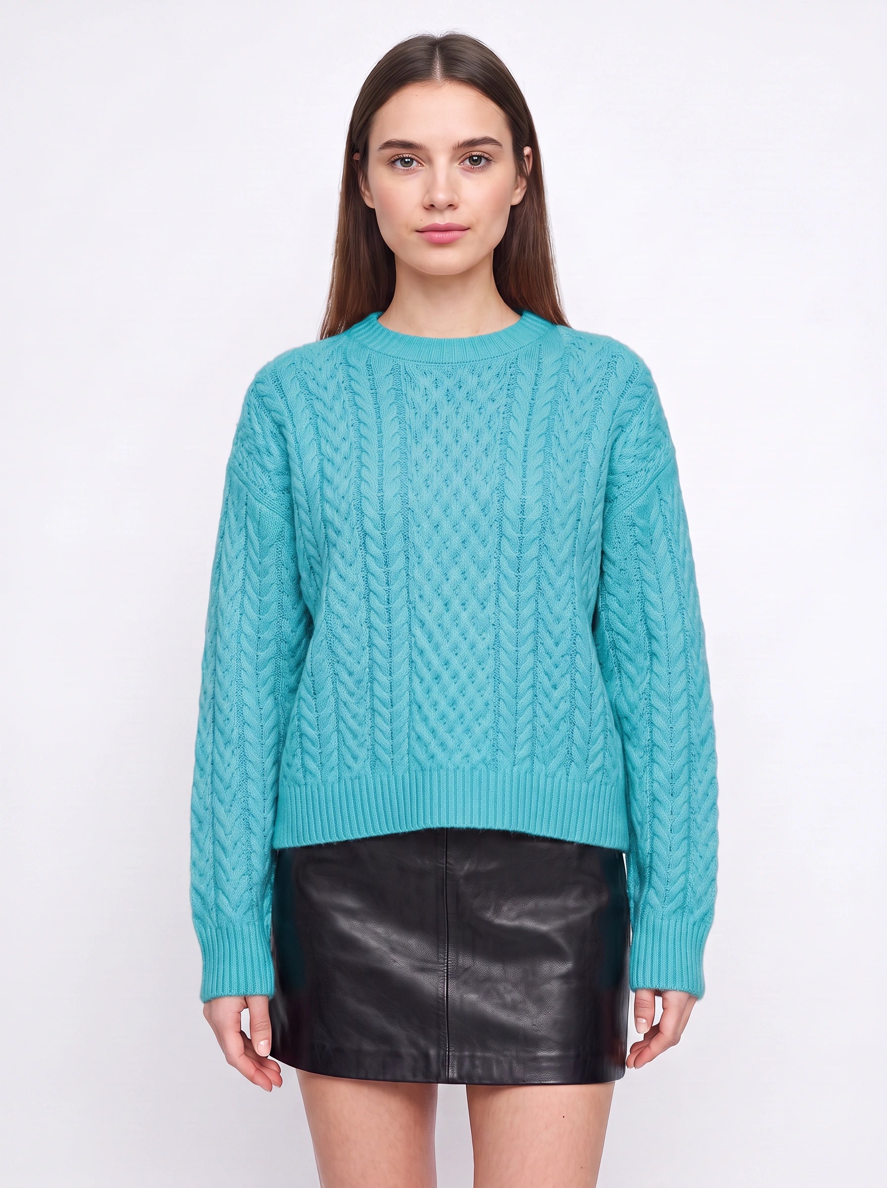 Tresslyn Cable Knit Crew Neck Sweater – Cable Knit Sweater Women Oversized Chunky Pullover Casual