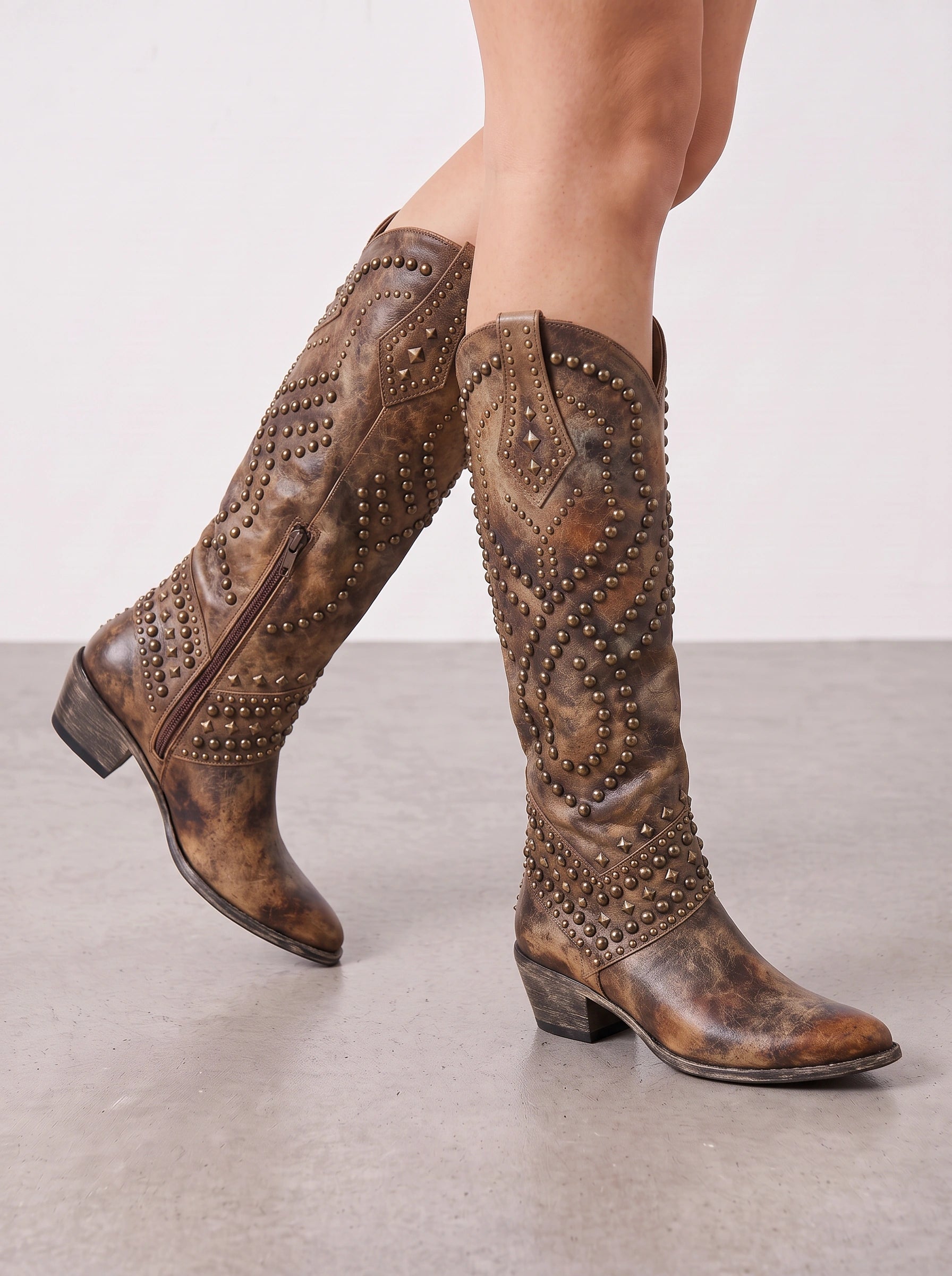 Sagres Studded Western Knee-High Boots – Cowgirl Boots Women Western Knee High Boots Ladies Fashion