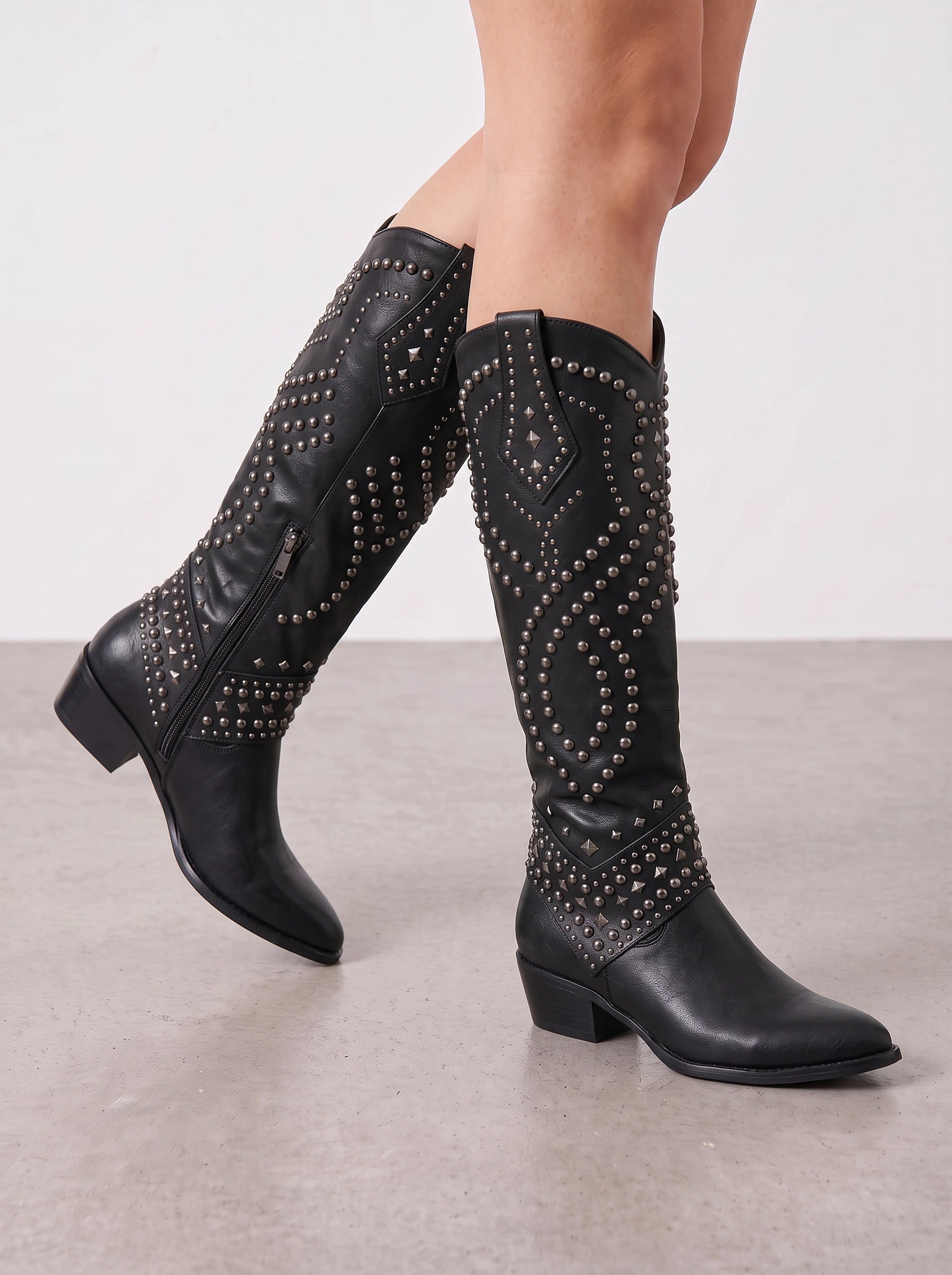 Sagres Studded Western Knee-High Boots – Cowgirl Boots Women Western Knee High Boots Ladies Fashion