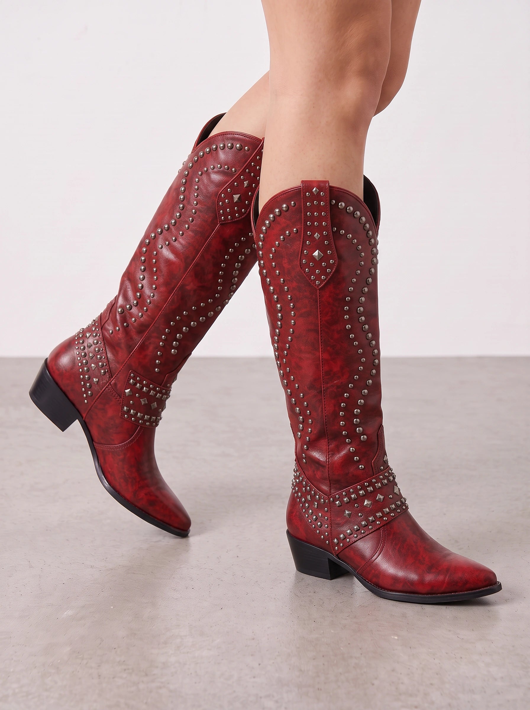 Sagres Studded Western Knee-High Boots – Cowgirl Boots Women Western Knee High Boots Ladies Fashion