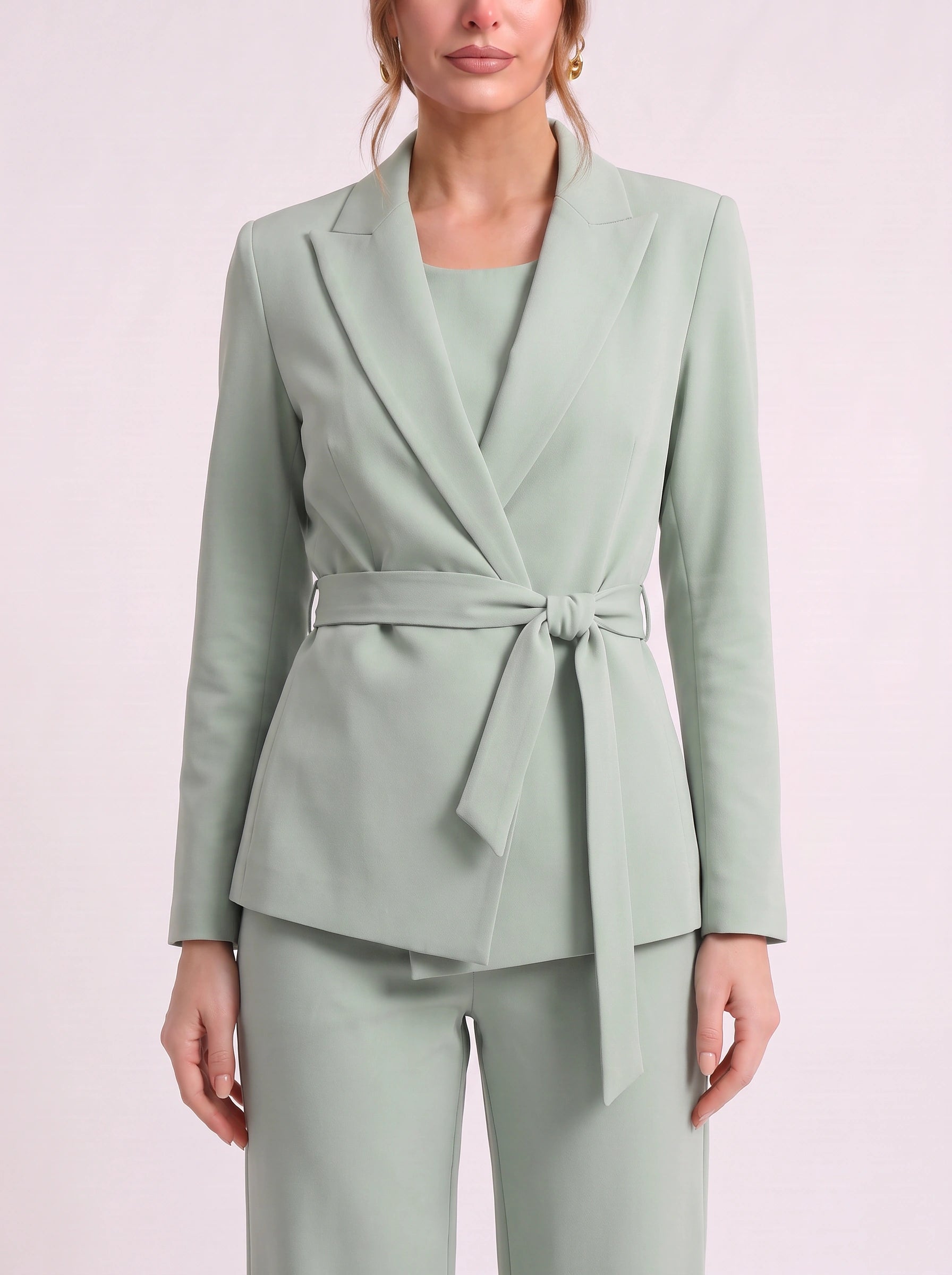 Roquebrune Belted Blazer Trouser Set – Palazzo Pantsuit Women Formal Office Wedding Guest Tailored Wide-Leg Suit
