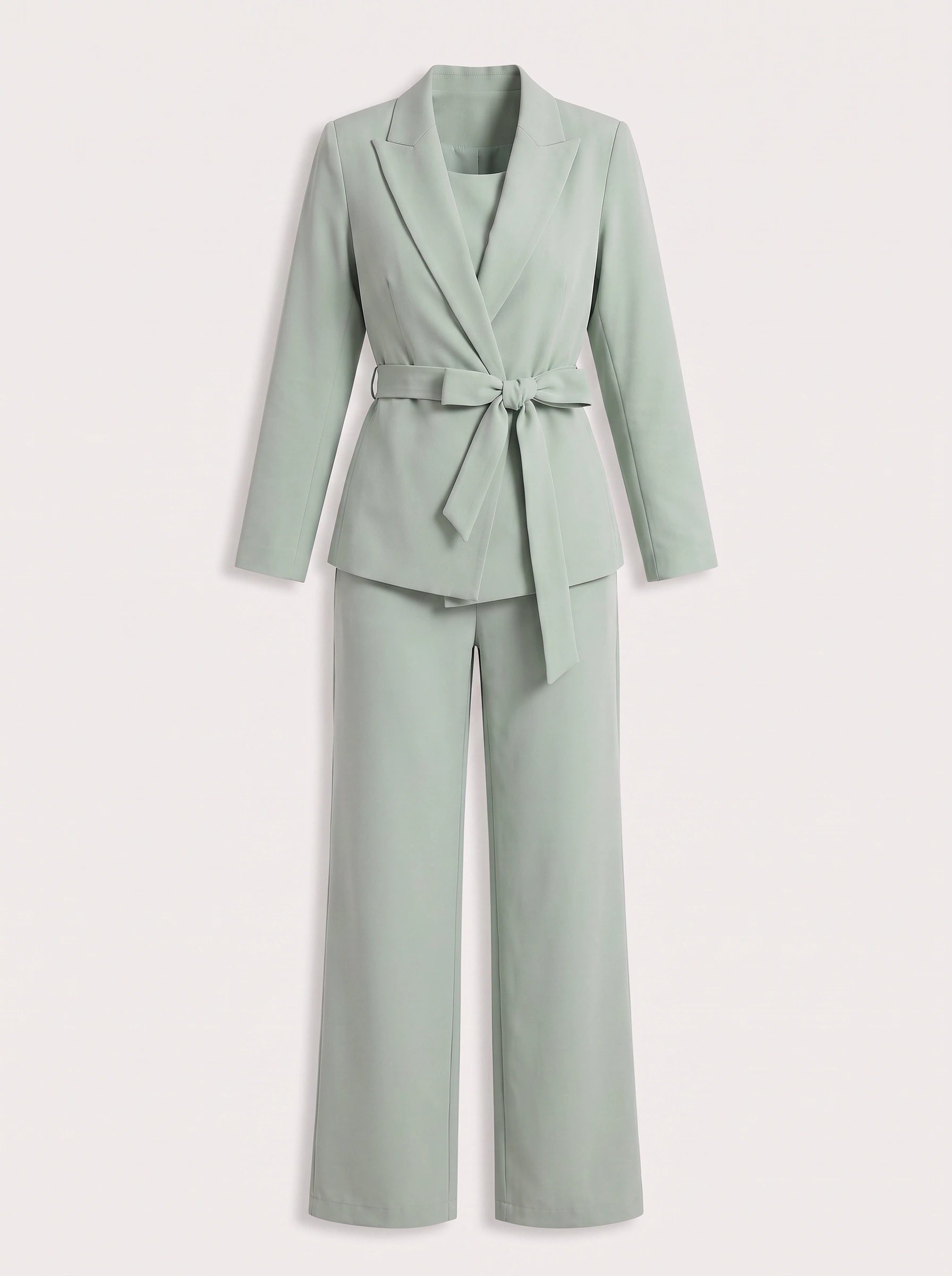 Roquebrune Belted Blazer Trouser Set – Palazzo Pantsuit Women Formal Office Wedding Guest Tailored Wide-Leg Suit