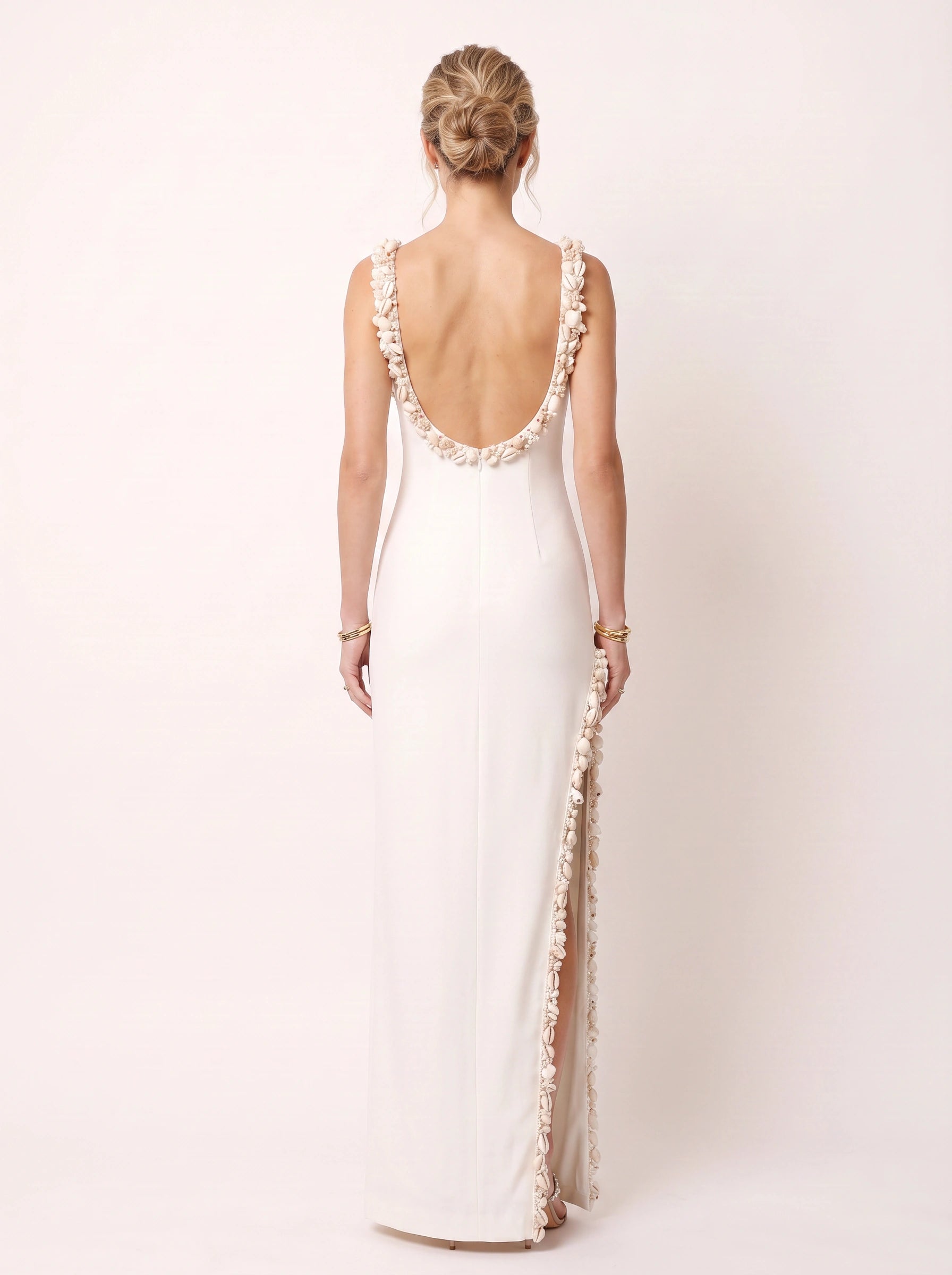 Florenne Petal Trim Slit Maxi Dress – Maxi Dress Women Formal Wedding Guest Evening Sequin Embellished Sleeveless
