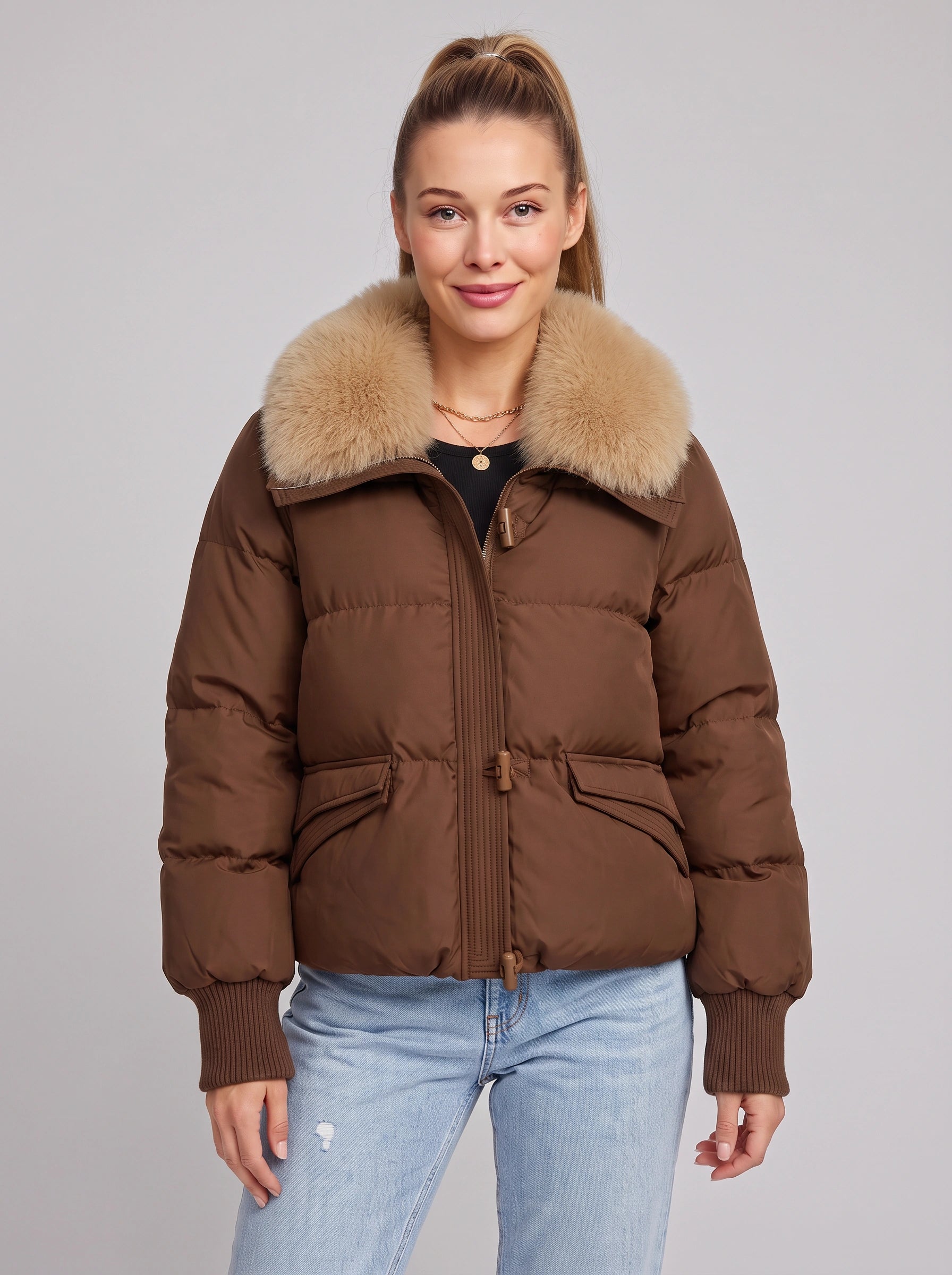 Togliere Faux-Fur Collar Puffer Jacket – Women Waterproof Insulated Fluffy Hood Winter Coat