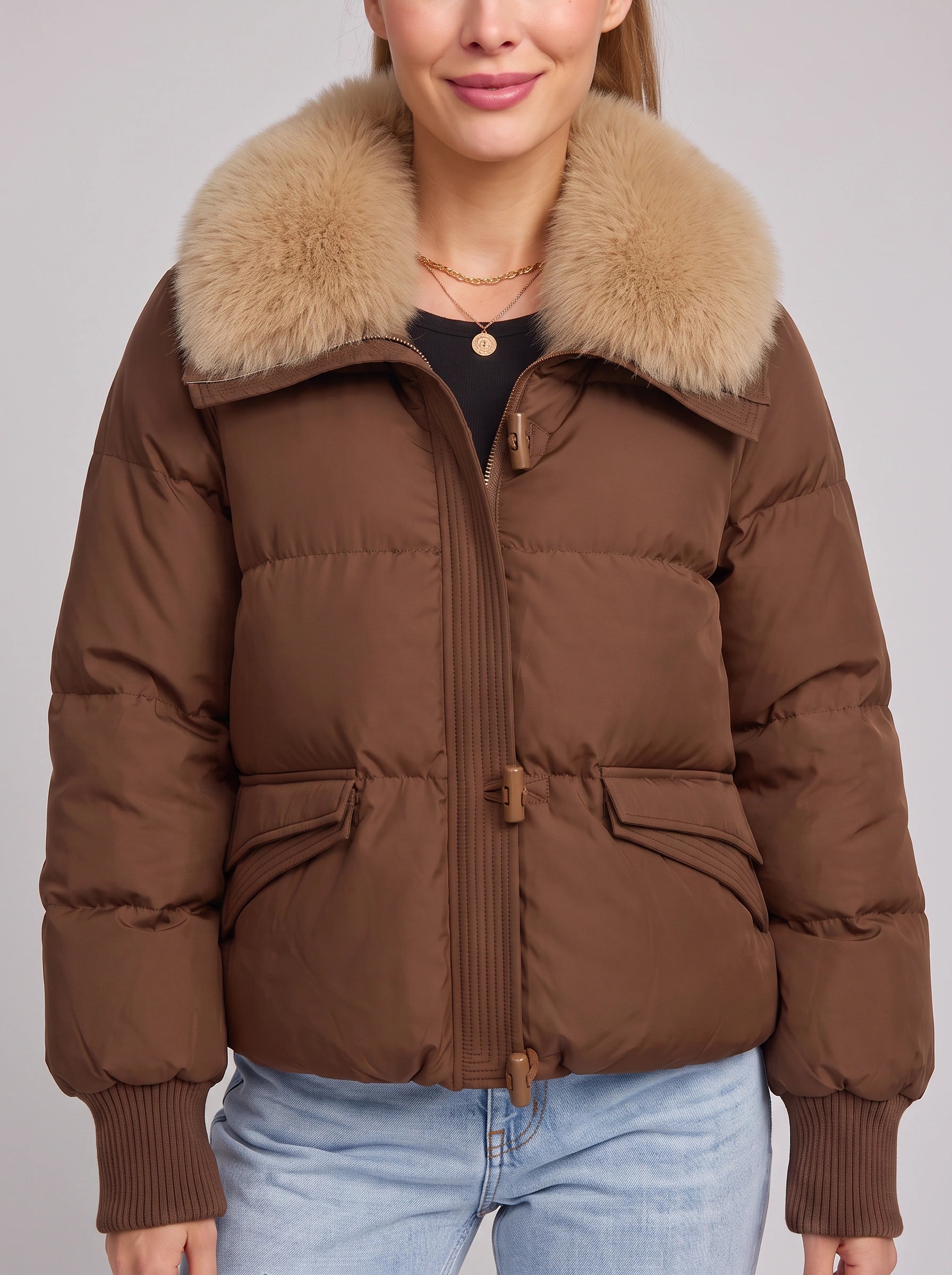 Togliere Faux-Fur Collar Puffer Jacket – Women Waterproof Insulated Fluffy Hood Winter Coat