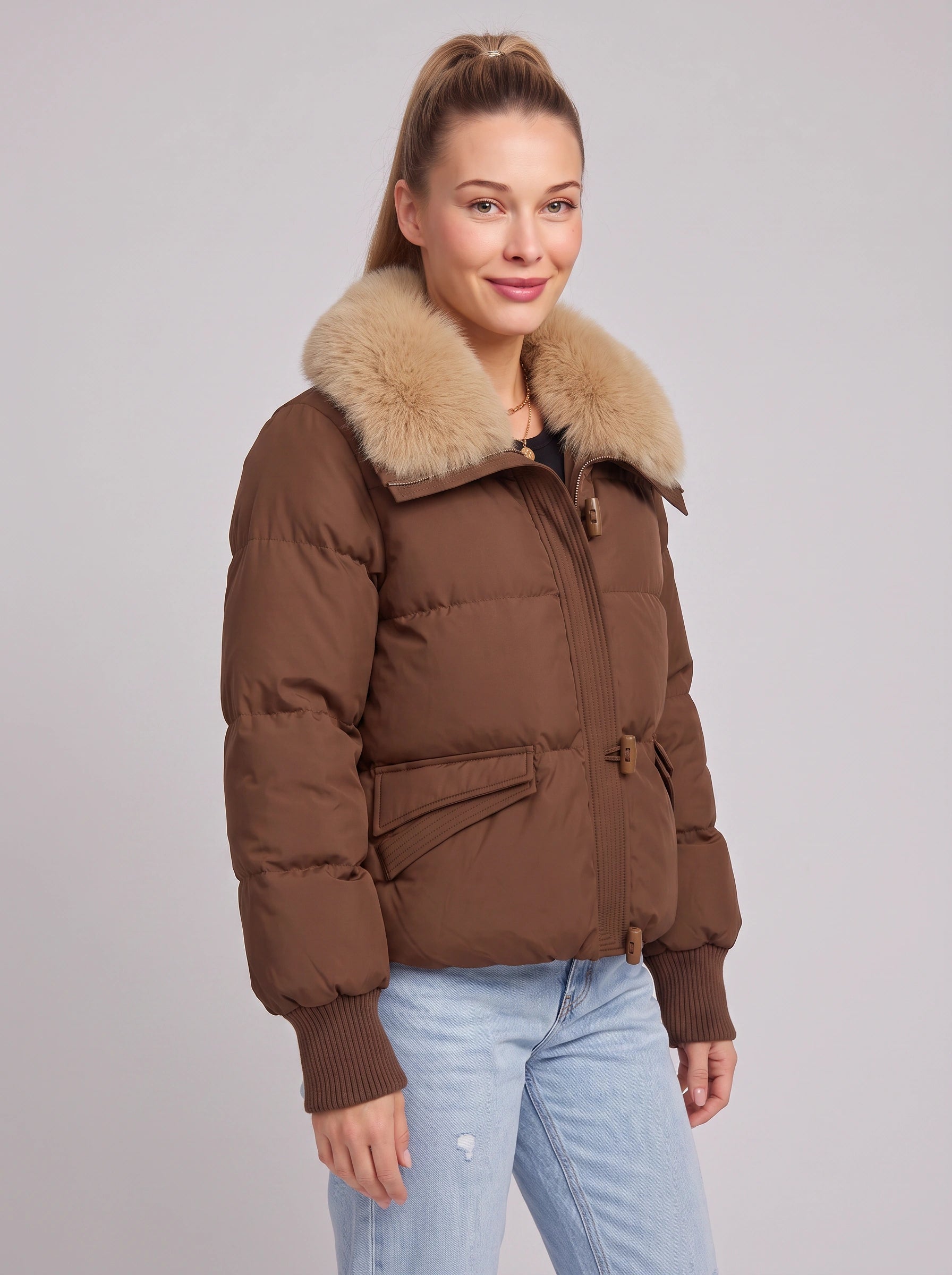 Togliere Faux-Fur Collar Puffer Jacket – Women Waterproof Insulated Fluffy Hood Winter Coat