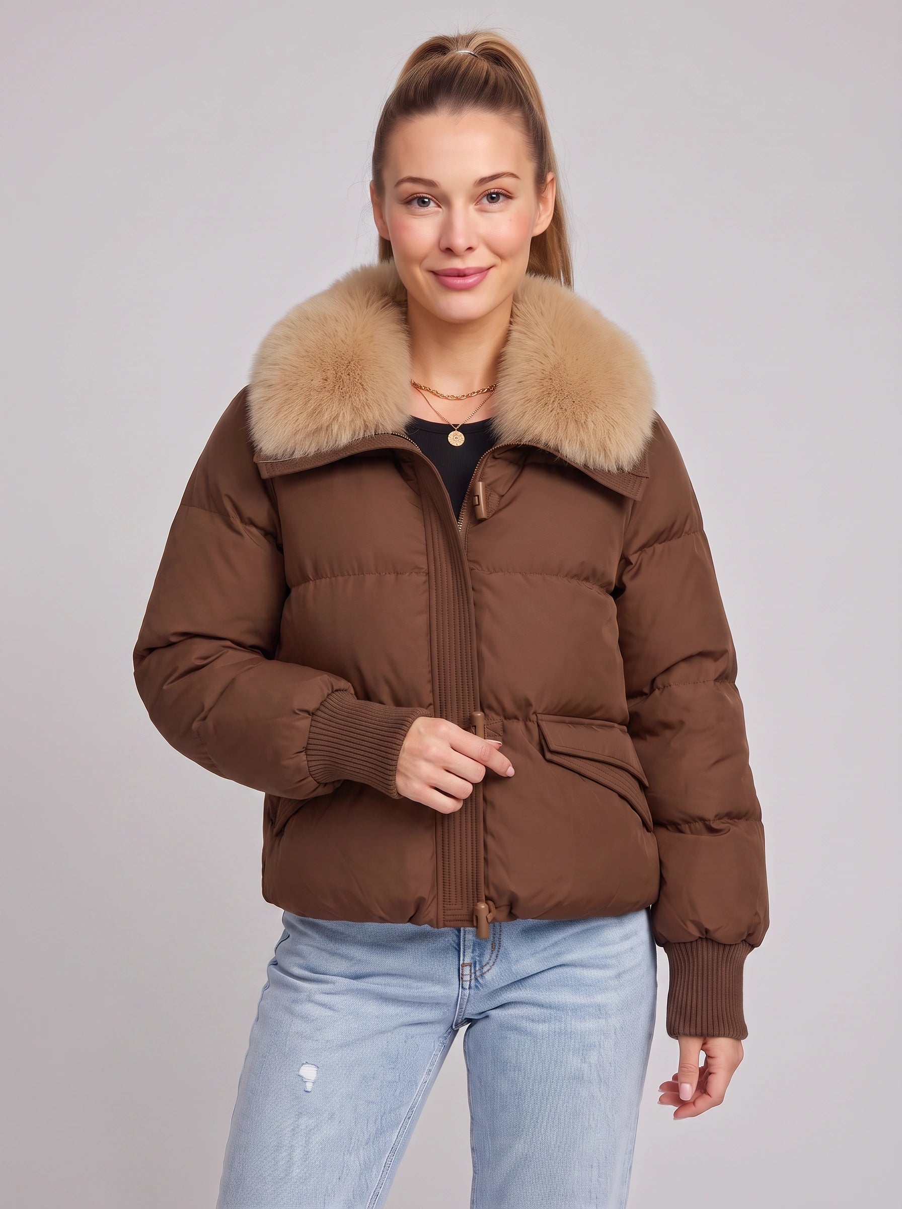 Togliere Faux-Fur Collar Puffer Jacket – Women Waterproof Insulated Fluffy Hood Winter Coat
