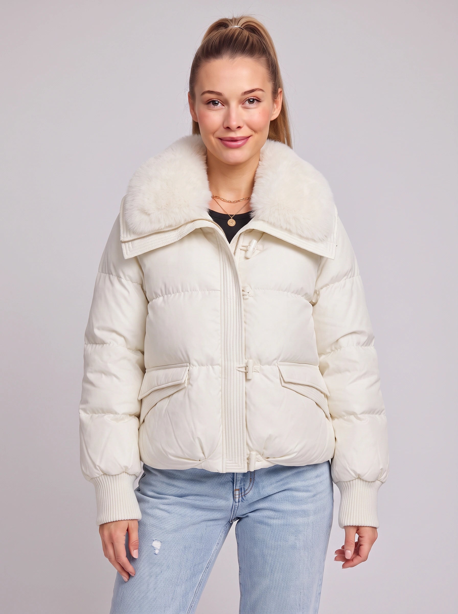Togliere Faux-Fur Collar Puffer Jacket – Women Waterproof Insulated Fluffy Hood Winter Coat