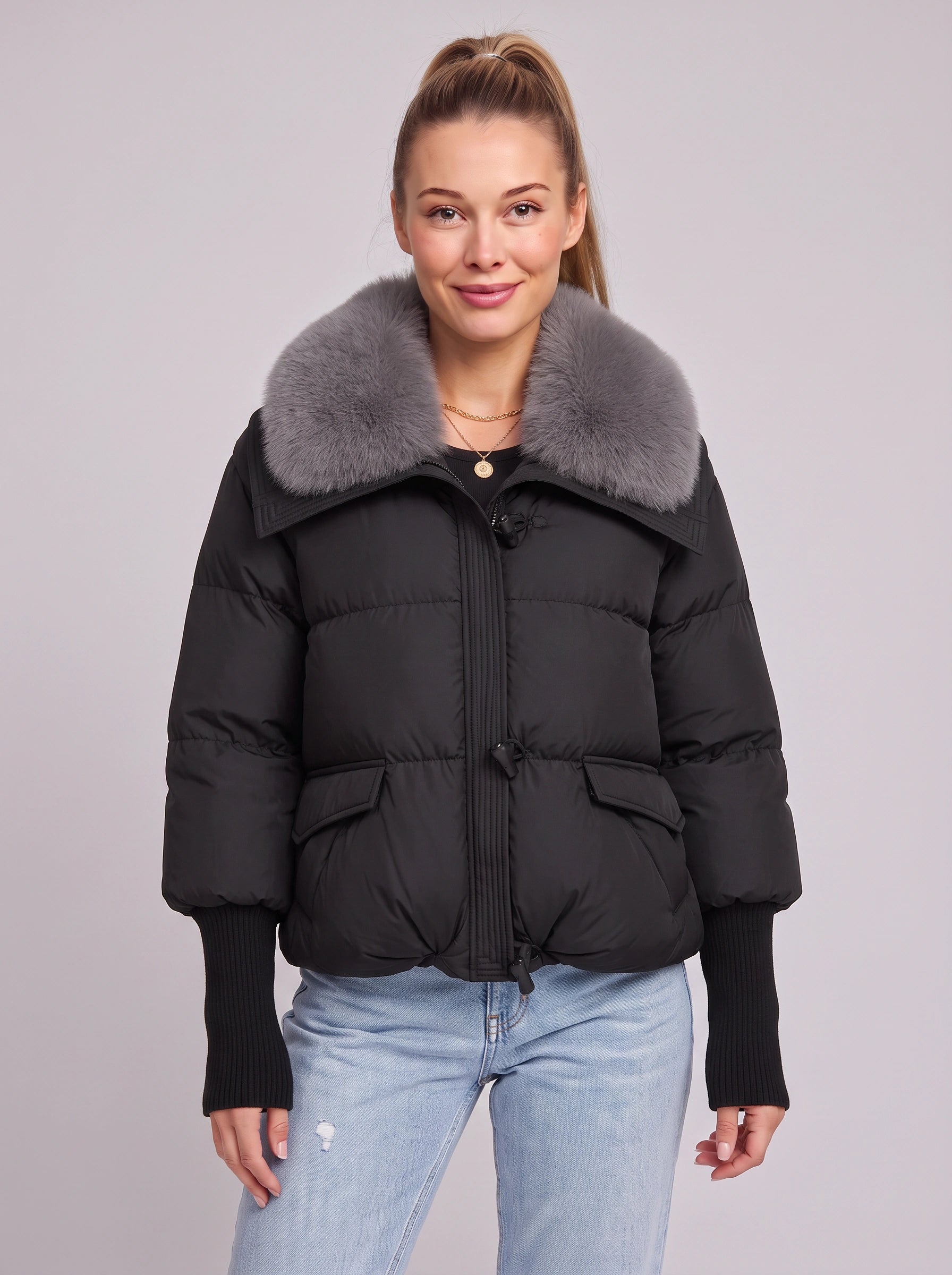 Togliere Faux-Fur Collar Puffer Jacket – Women Waterproof Insulated Fluffy Hood Winter Coat