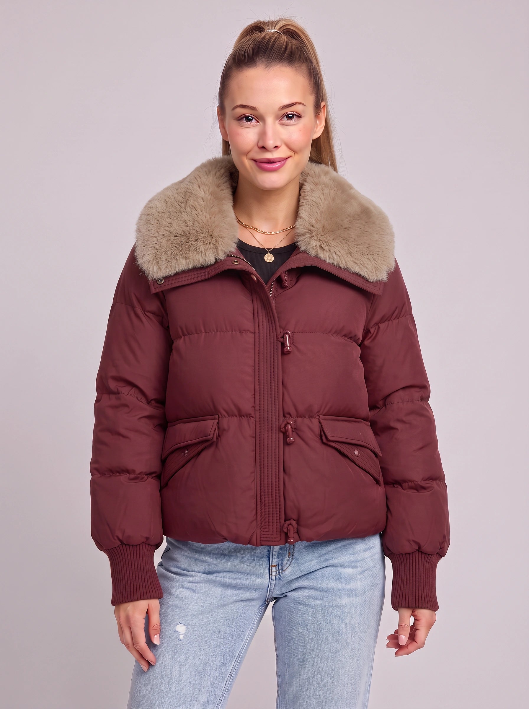 Togliere Faux-Fur Collar Puffer Jacket – Women Waterproof Insulated Fluffy Hood Winter Coat