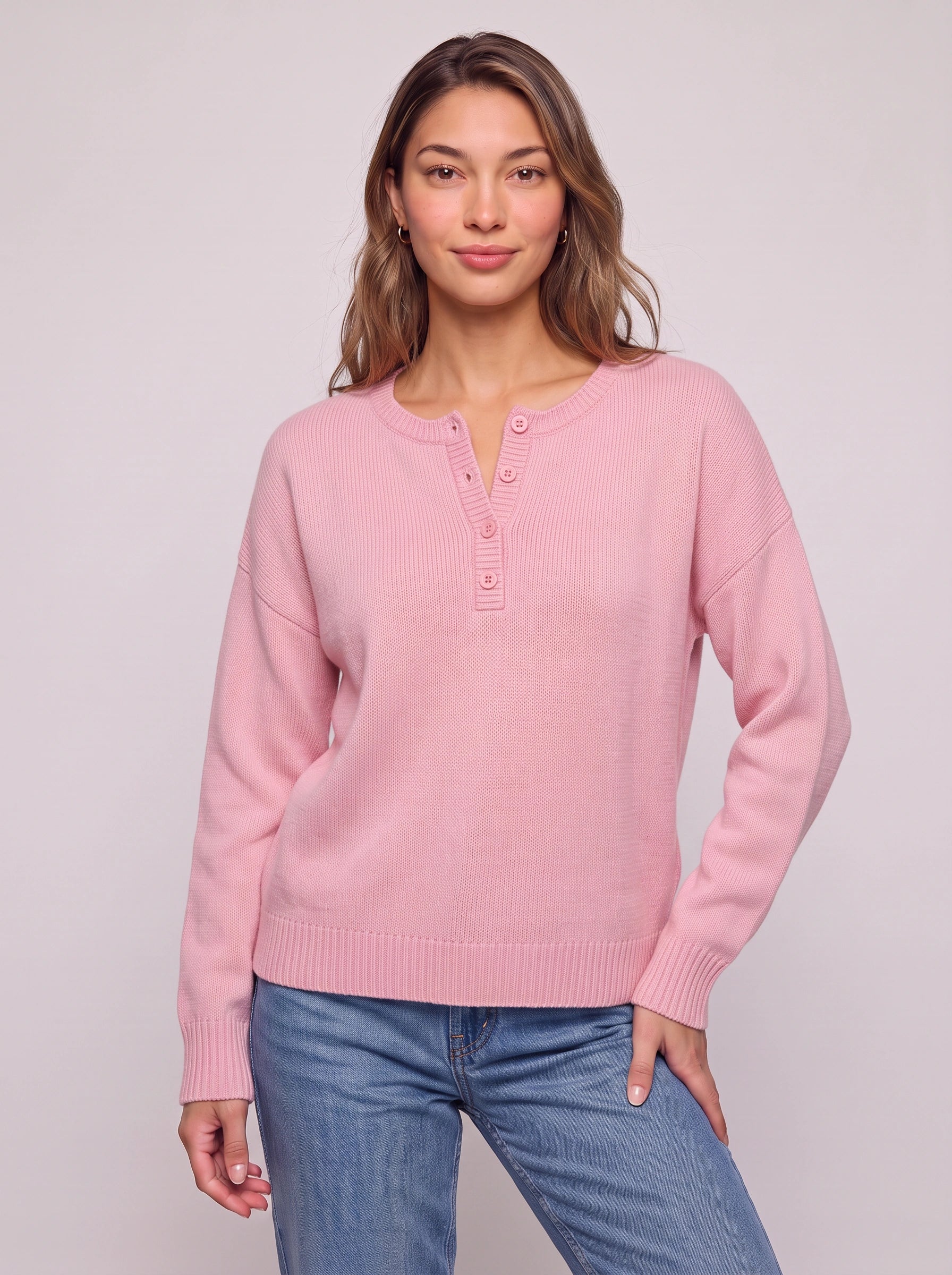 Roselle Ribbed Button Henley Sweater – Knit Pullover Women Casual Winter Cozy Oversized Relaxed Sweater