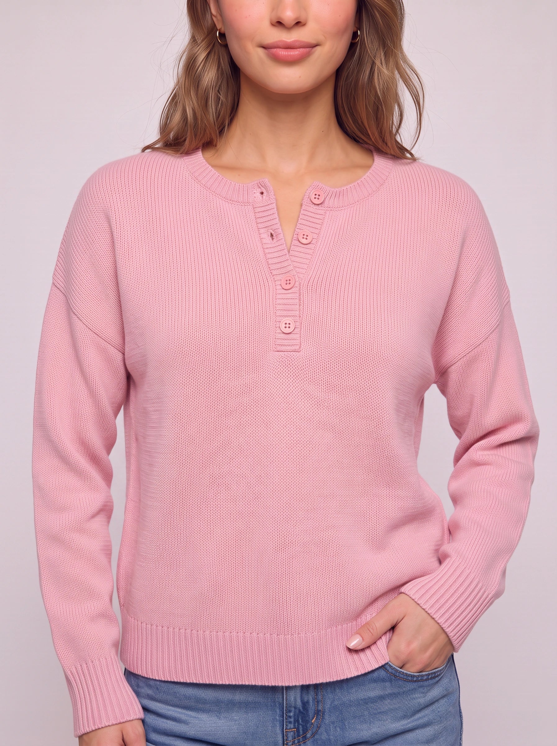 Roselle Ribbed Button Henley Sweater – Knit Pullover Women Casual Winter Cozy Oversized Relaxed Sweater