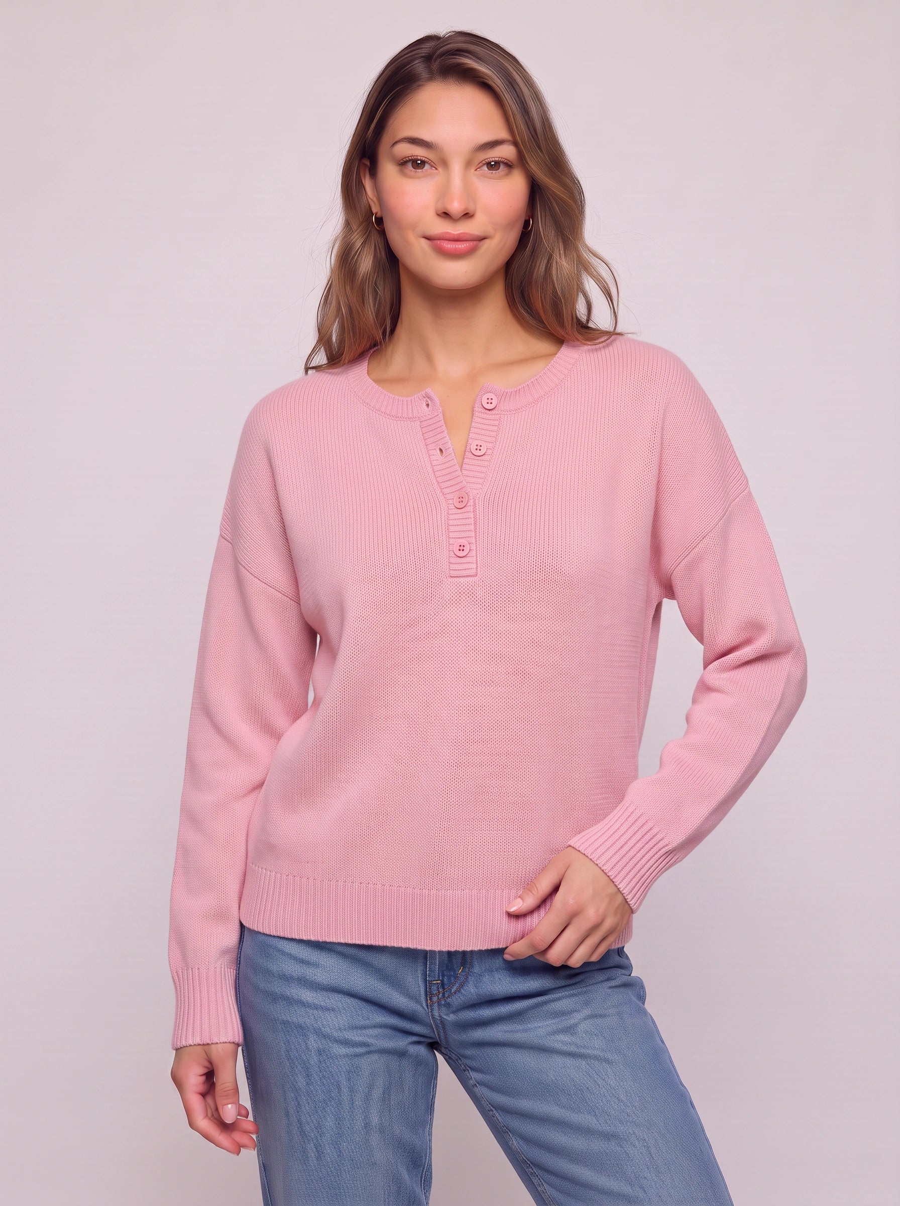 Roselle Ribbed Button Henley Sweater – Knit Pullover Women Casual Winter Cozy Oversized Relaxed Sweater