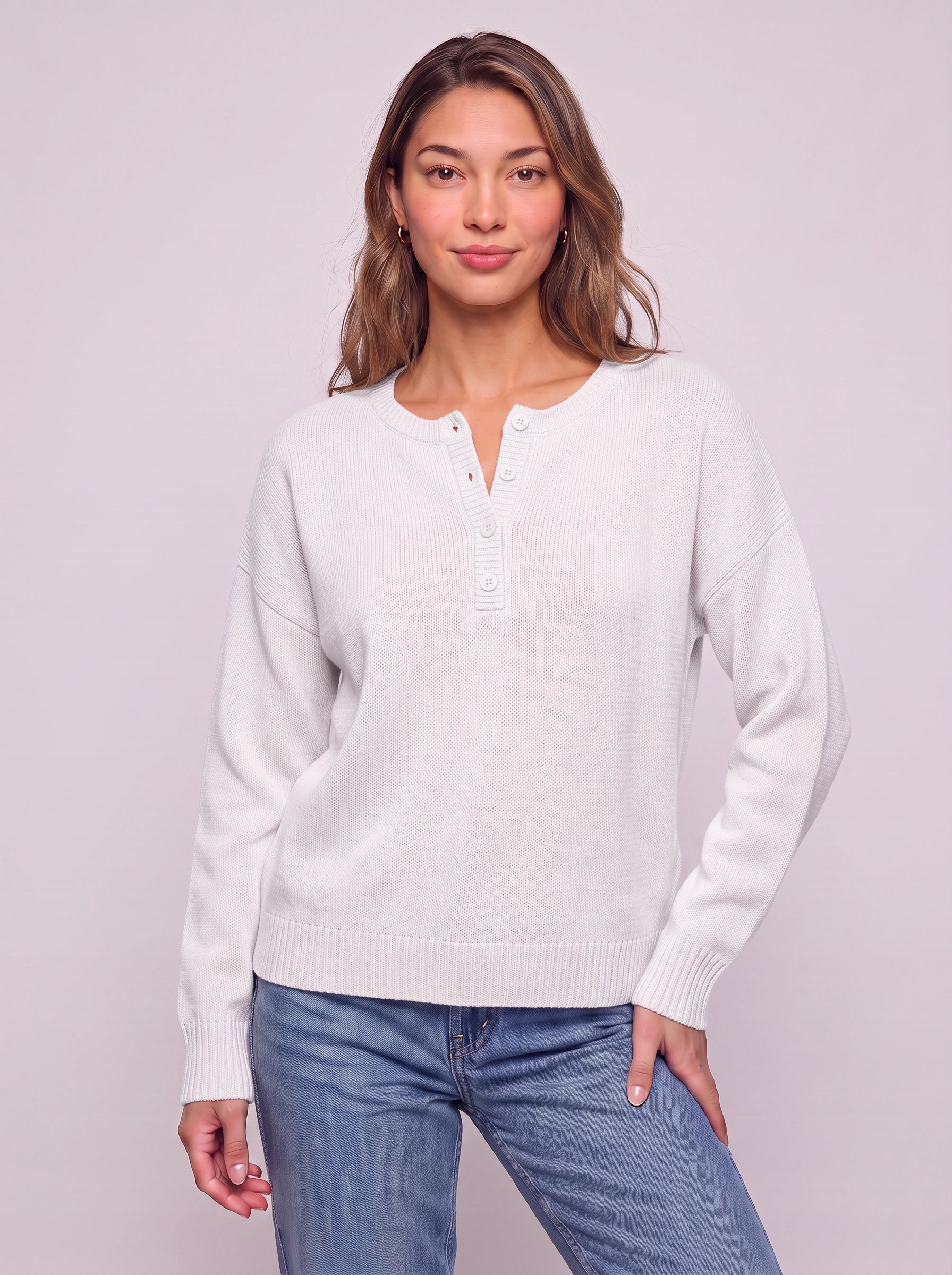 Roselle Ribbed Button Henley Sweater – Knit Pullover Women Casual Winter Cozy Oversized Relaxed Sweater