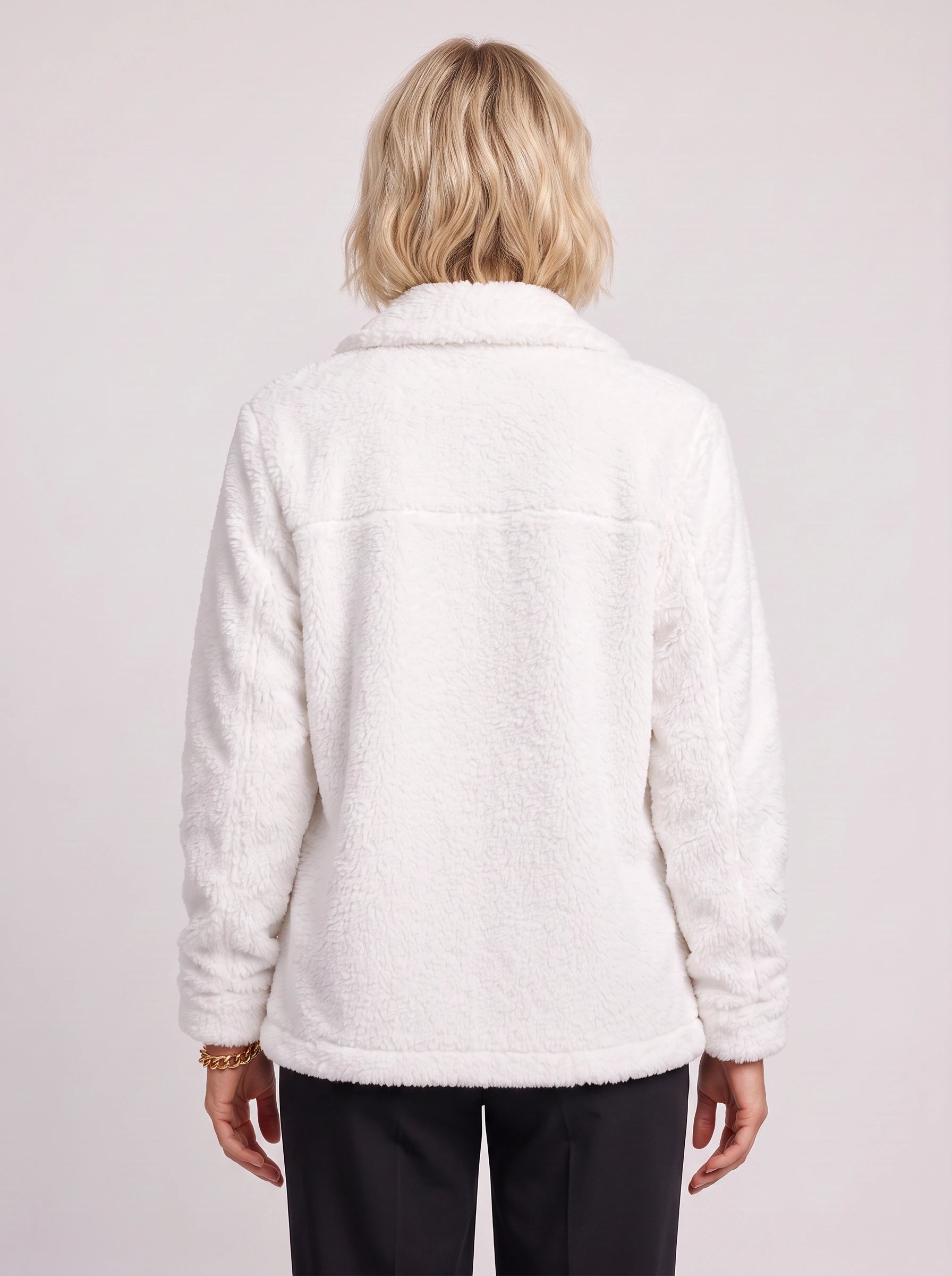 Nuvoce Teddy Shacket – Women Oversized Blazer Jacket Casual Streetwear Button-Front Utility Shacket