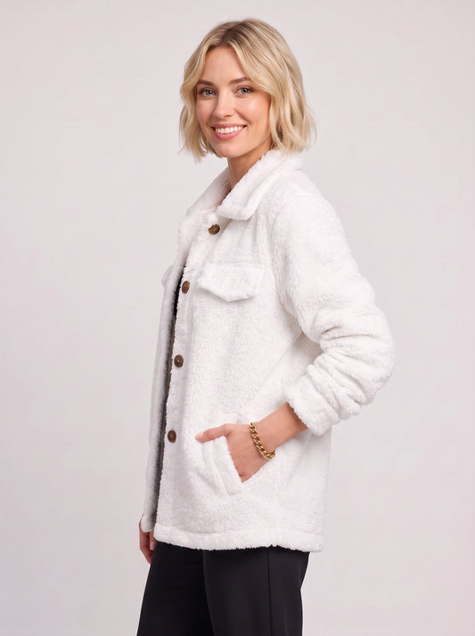 Nuvoce Teddy Shacket – Women Oversized Blazer Jacket Casual Streetwear Button-Front Utility Shacket