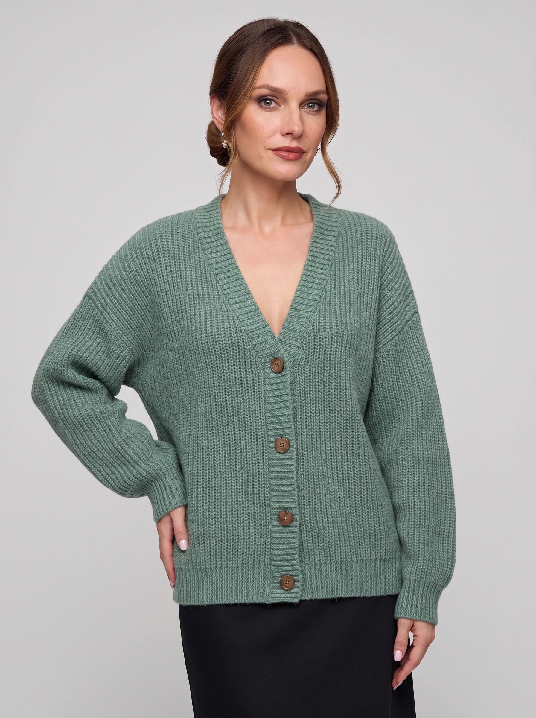 Sienna Chunky Ribbed Button Cardigan – Oversized Long Sleeve Women Casual Cozy Knit Sweater Cardigan
