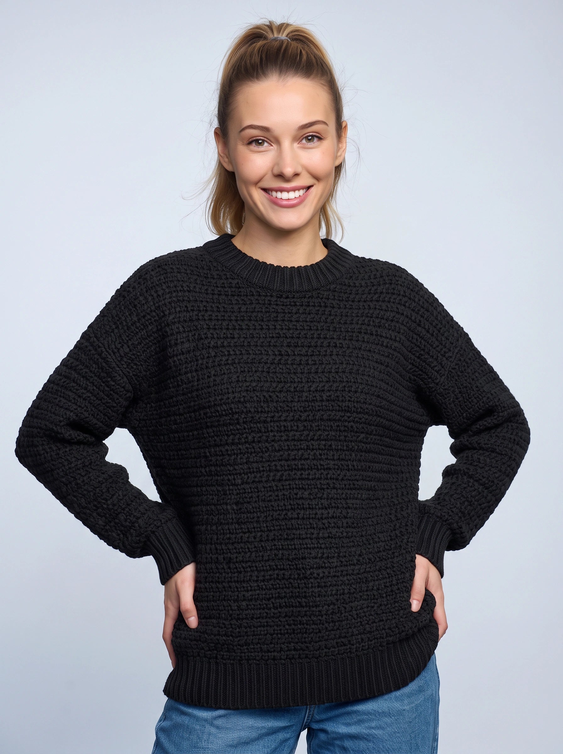 Grimsby Chunky Ribbed Crew Neck Sweater – Oversized Knit Women Sweaters Casual Winter Pullover Jumper