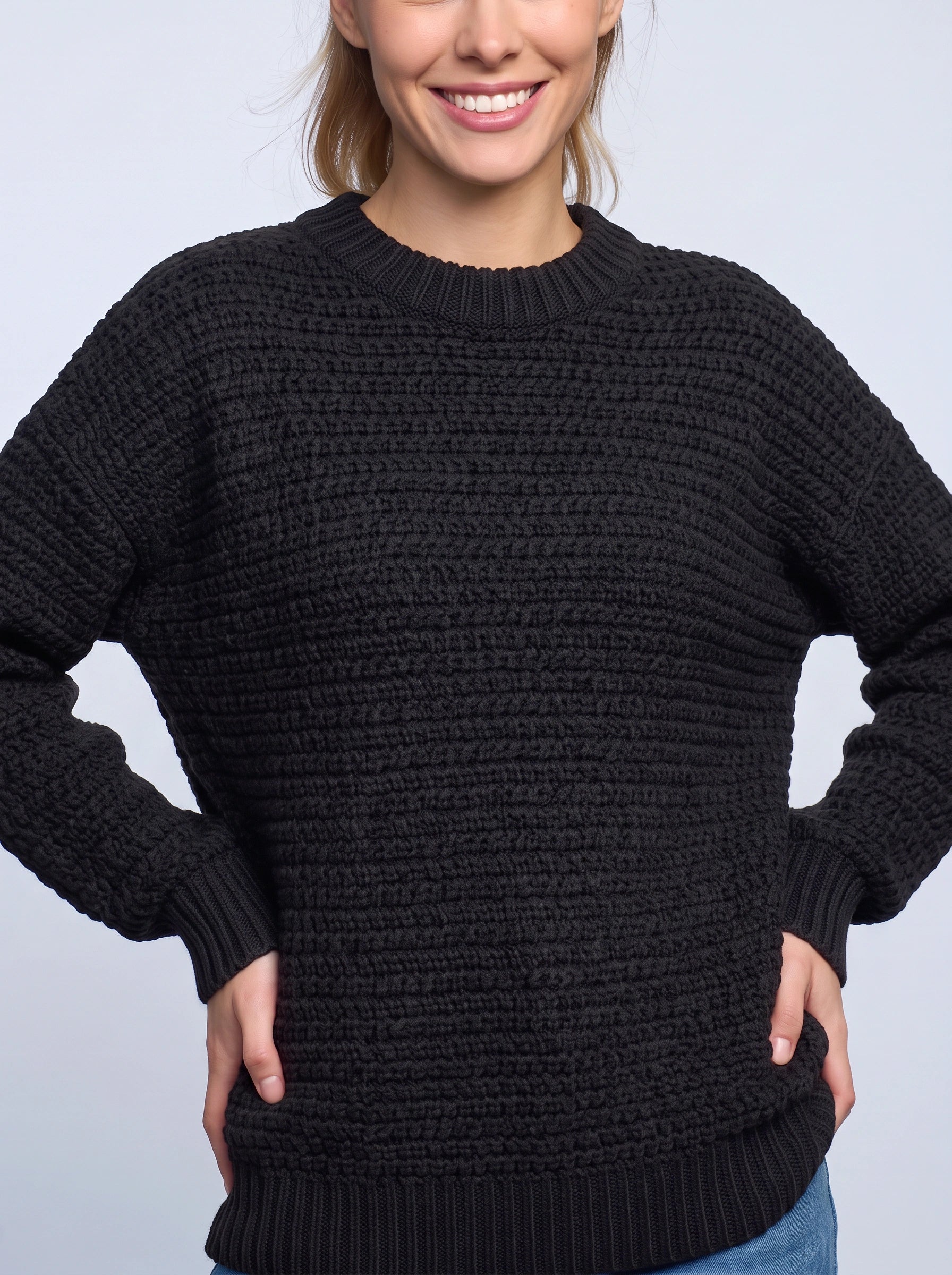 Grimsby Chunky Ribbed Crew Neck Sweater – Oversized Knit Women Sweaters Casual Winter Pullover Jumper