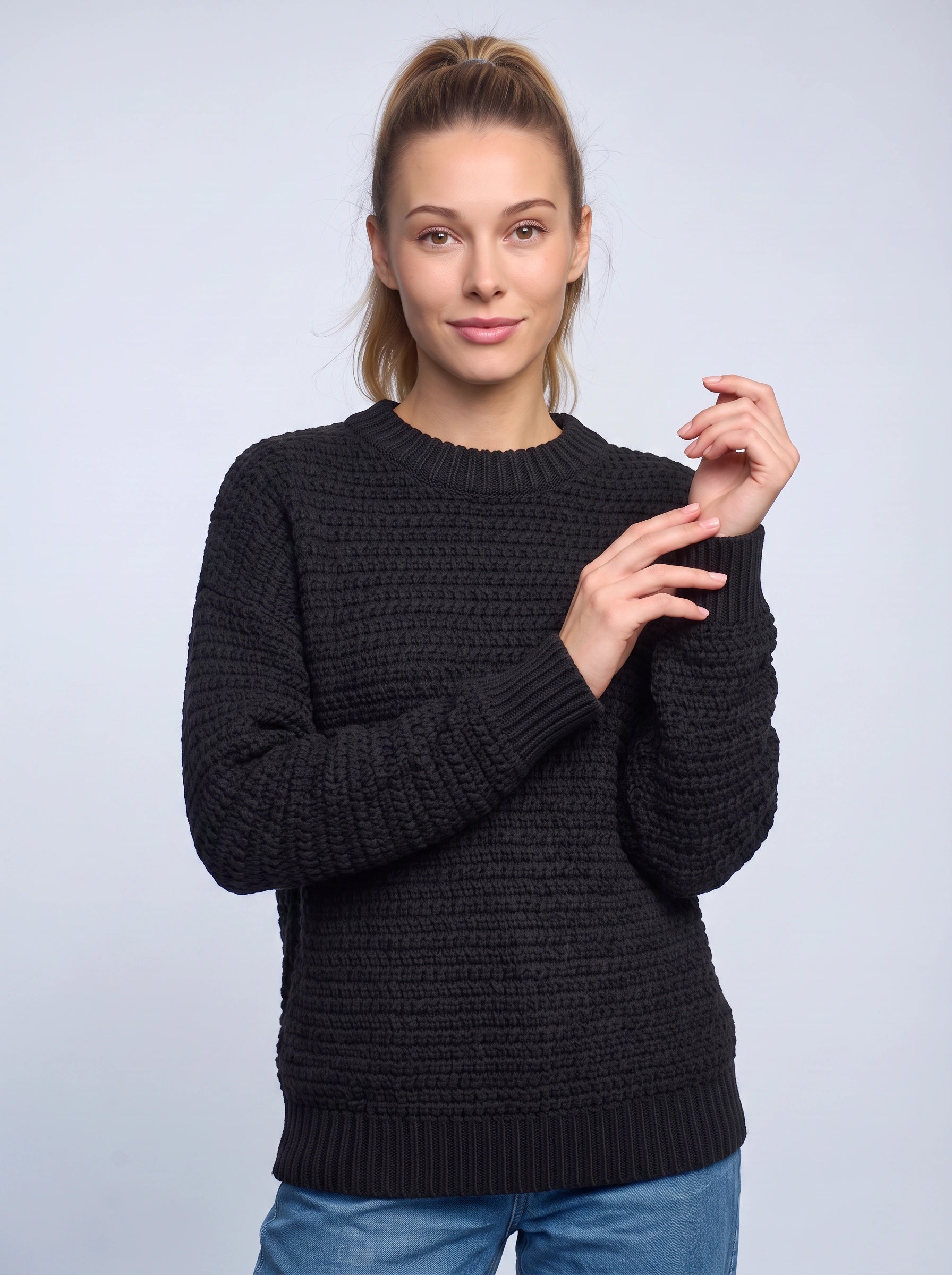 Grimsby Chunky Ribbed Crew Neck Sweater – Oversized Knit Women Sweaters Casual Winter Pullover Jumper