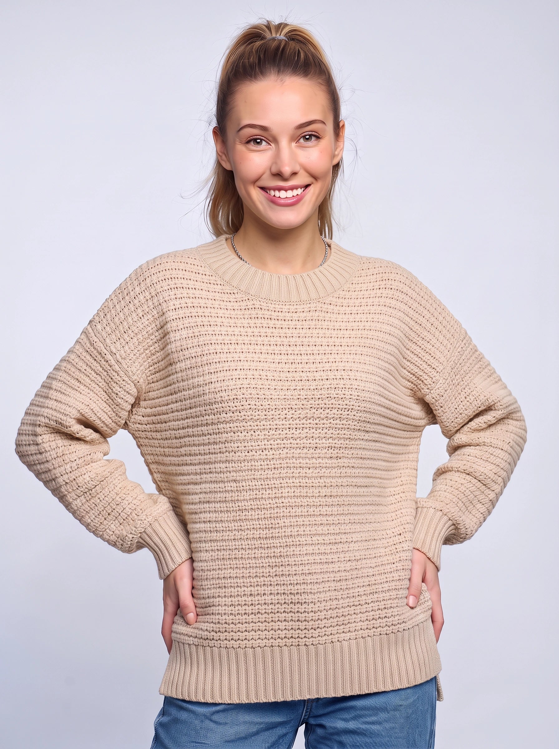 Grimsby Chunky Ribbed Crew Neck Sweater – Oversized Knit Women Sweaters Casual Winter Pullover Jumper